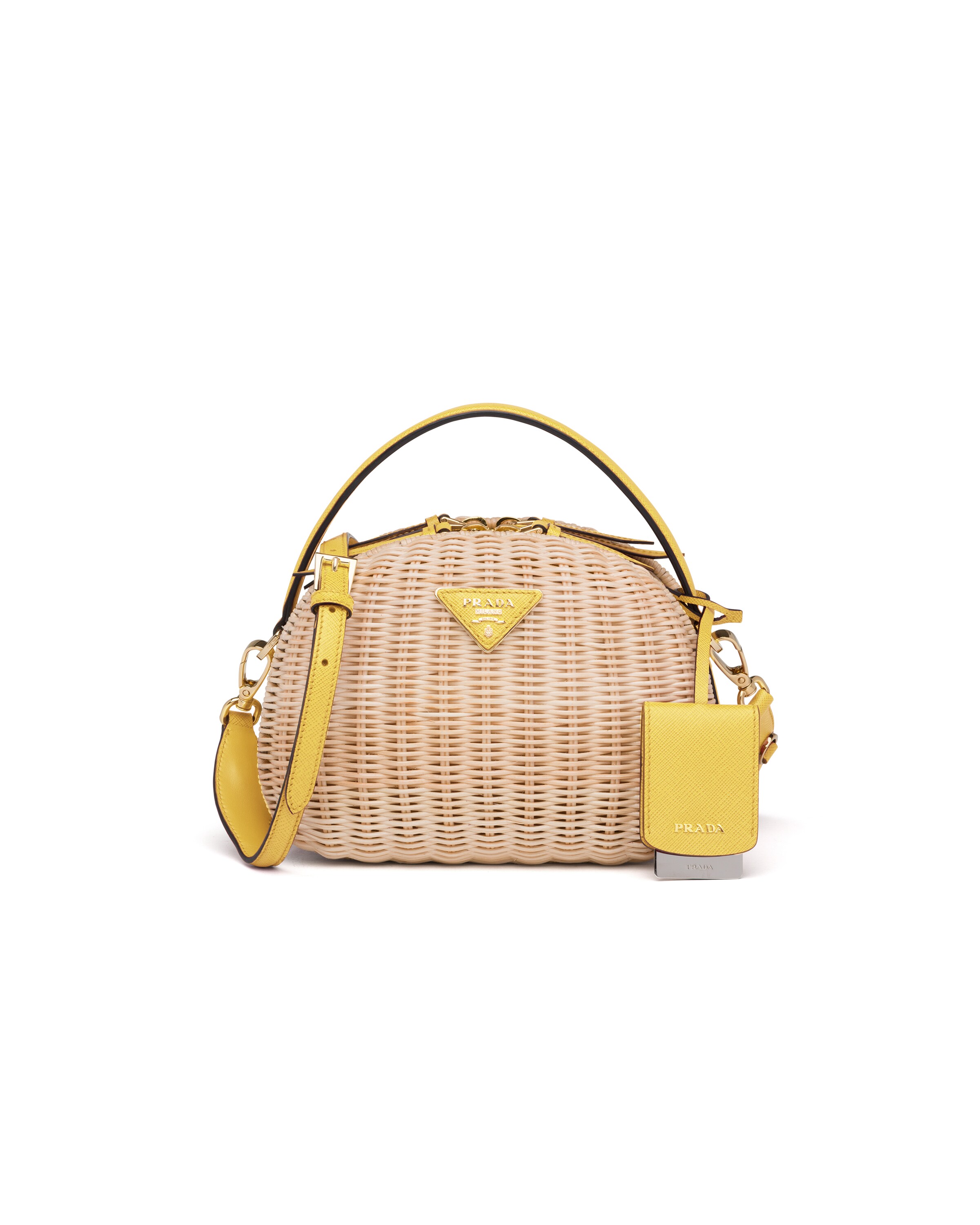 Wicker and Saffiano leather shoulder bag Prada