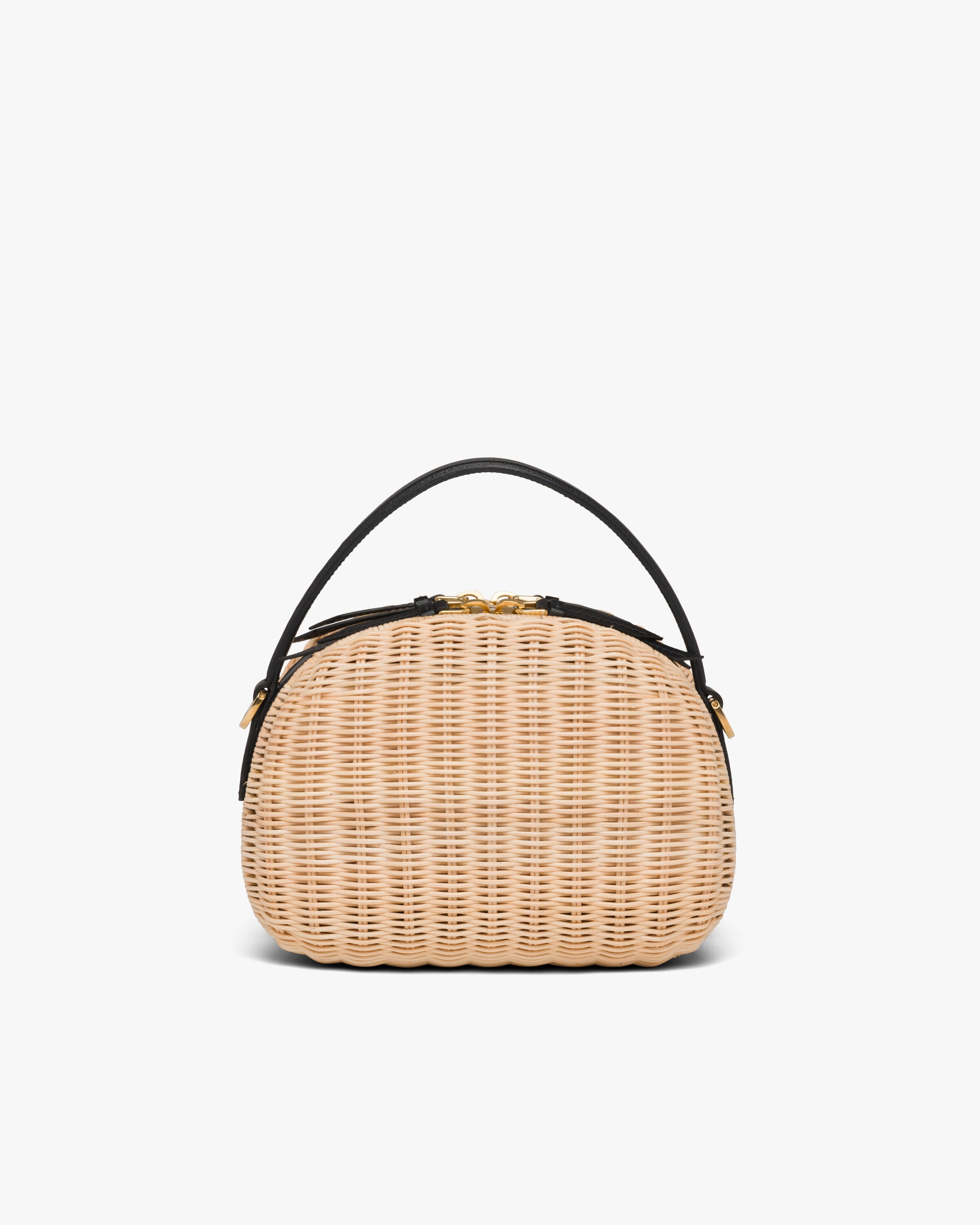 Tan/black Wicker and Saffiano leather shoulder bag Prada