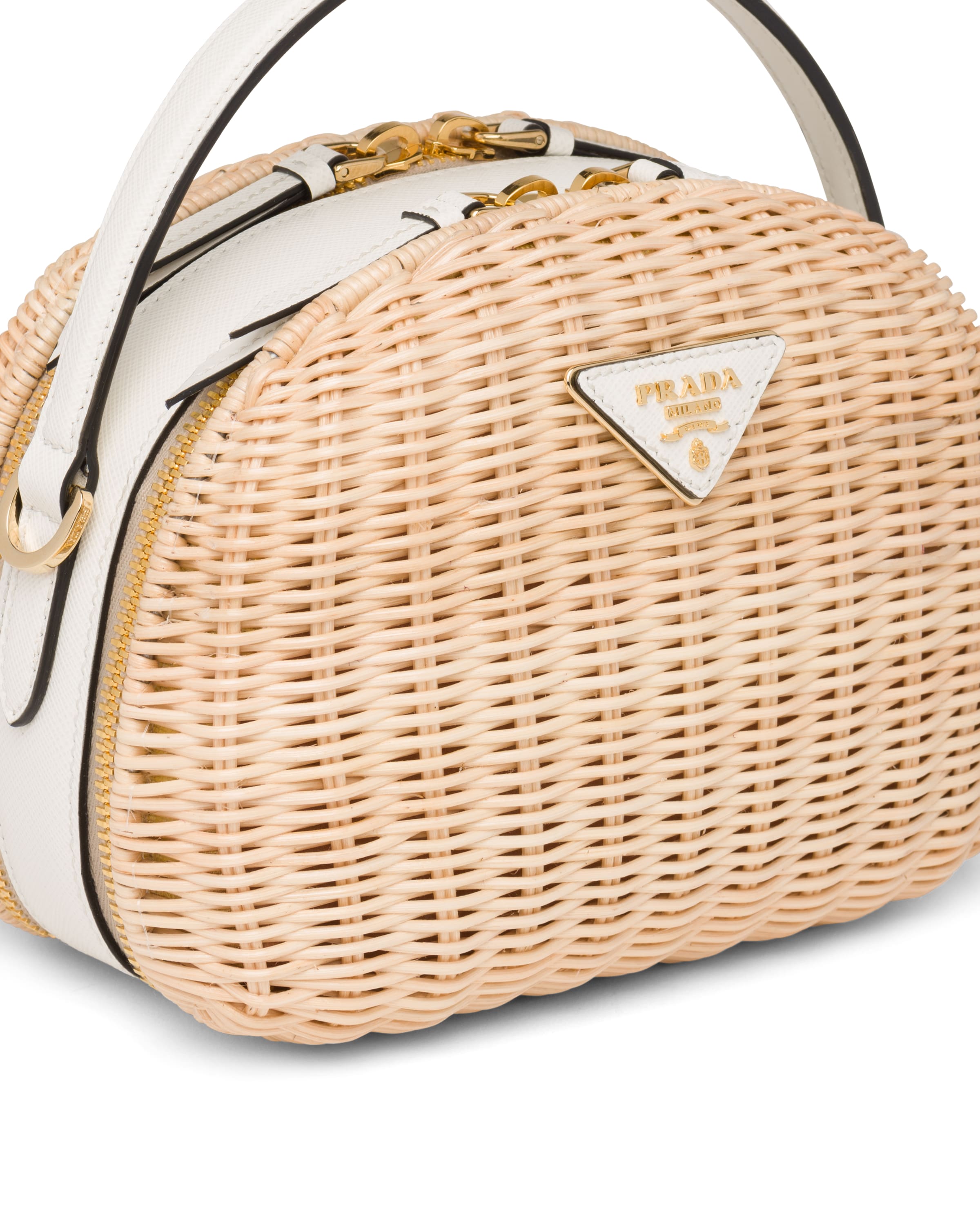 Wicker and Saffiano leather shoulder bag Prada