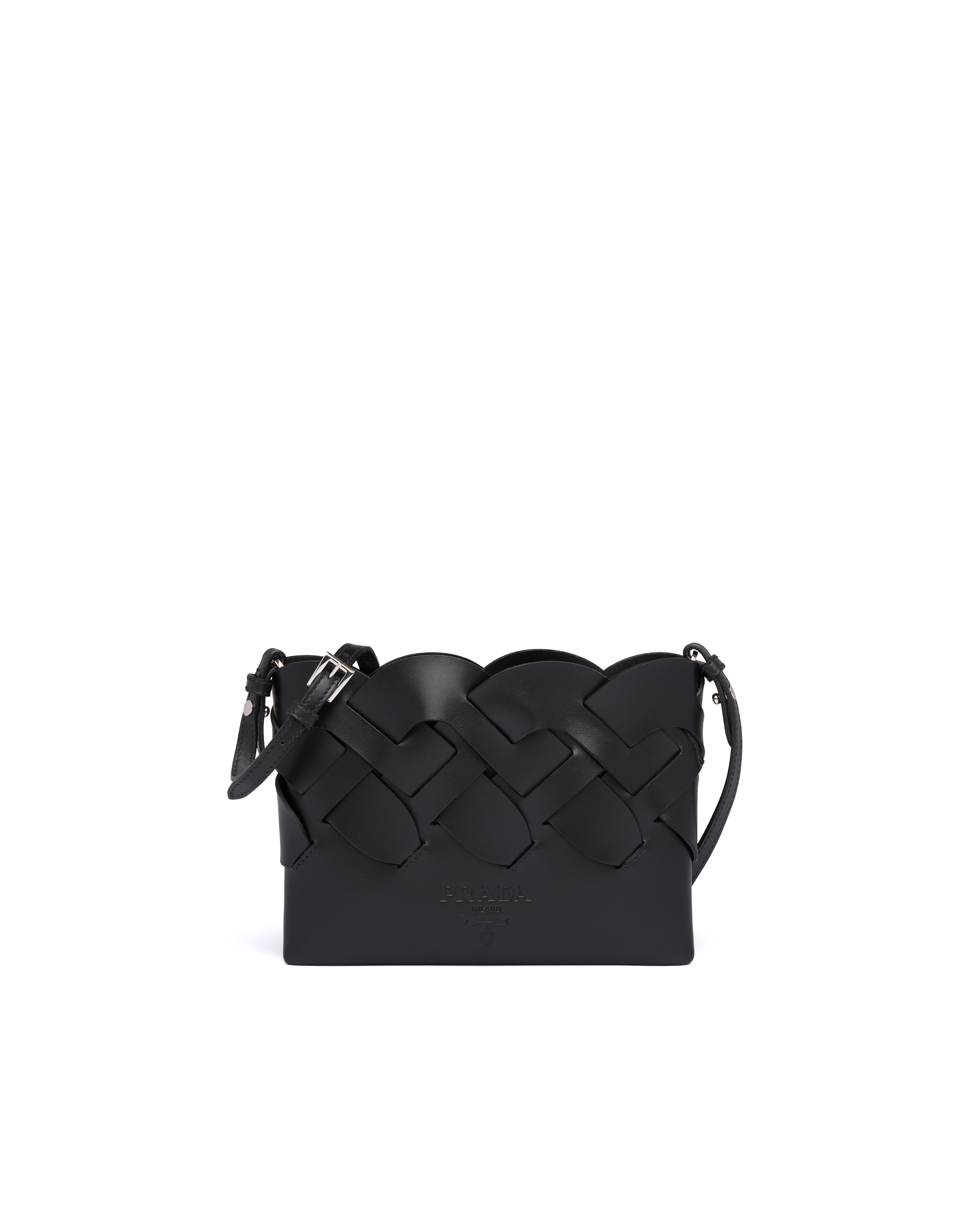 ラージ編み込みモチーフ付レザーショルダーバッグ Prada ラージ編み込みモチーフ付レザーショルダーバッグ Prada