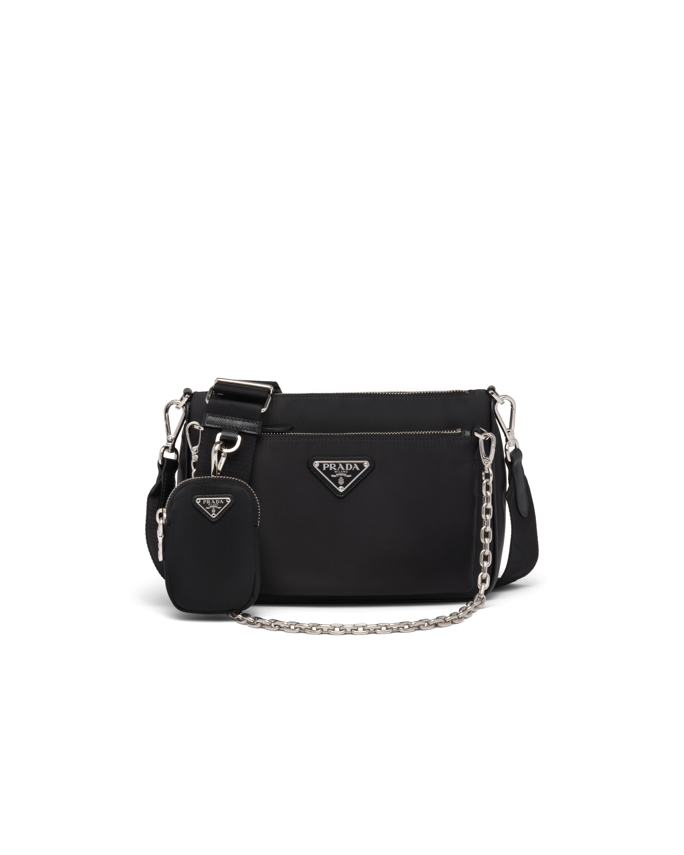 Prada Stud-embellished Strap Nylon Cross-body Bag in Black