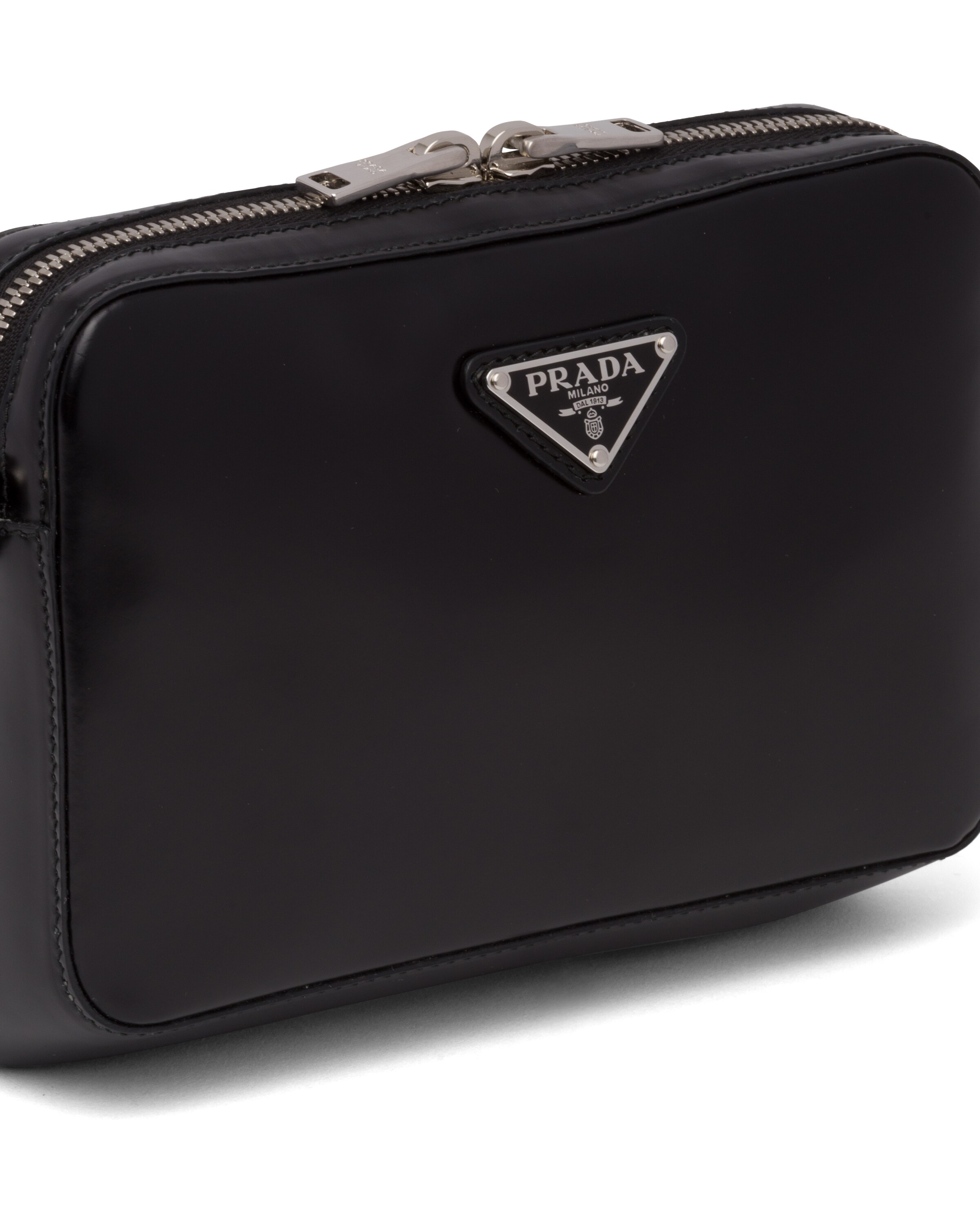 Black Brushed leather shoulder bag Prada