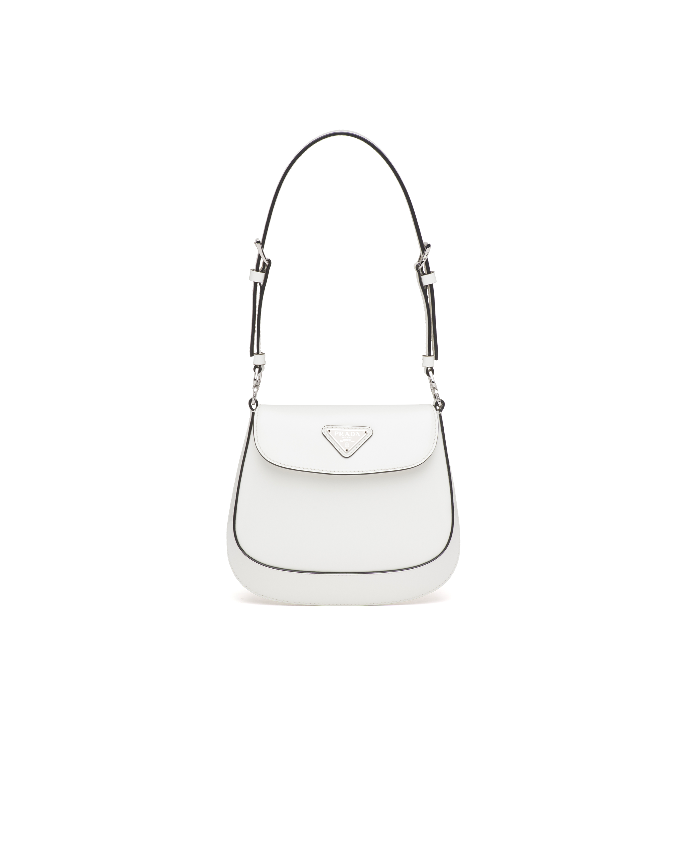 Prada Cleo Brushed Leather Mini Bag with Flap White N 1BH188-ZO6-F0PG7