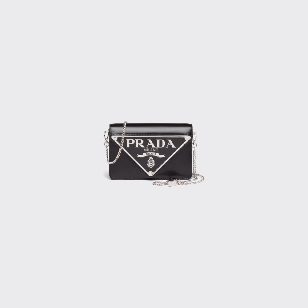 Black Brushed leather shoulder bag Prada