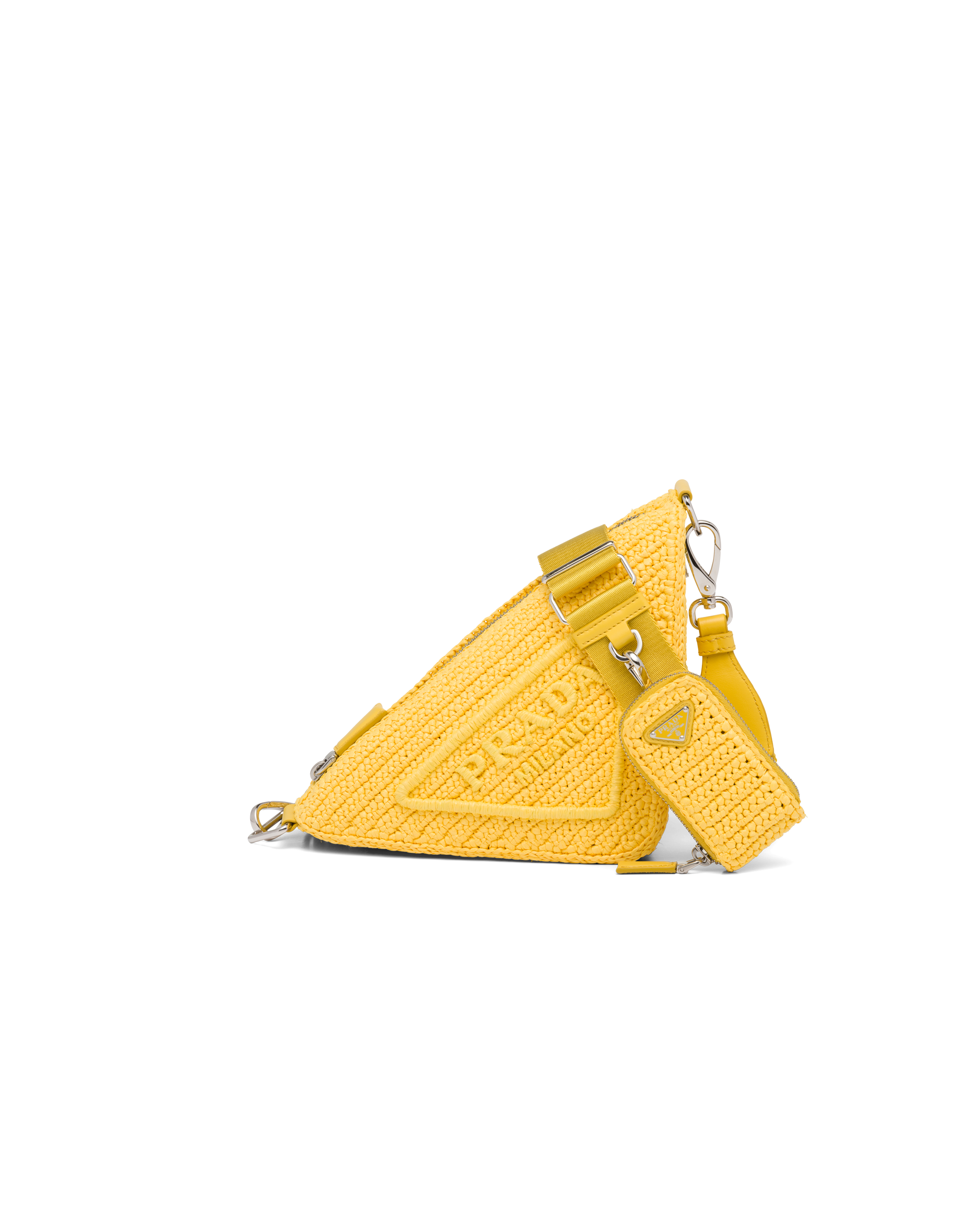 Prada Triangle Logo Raffia Shoulder Bag In Yellow