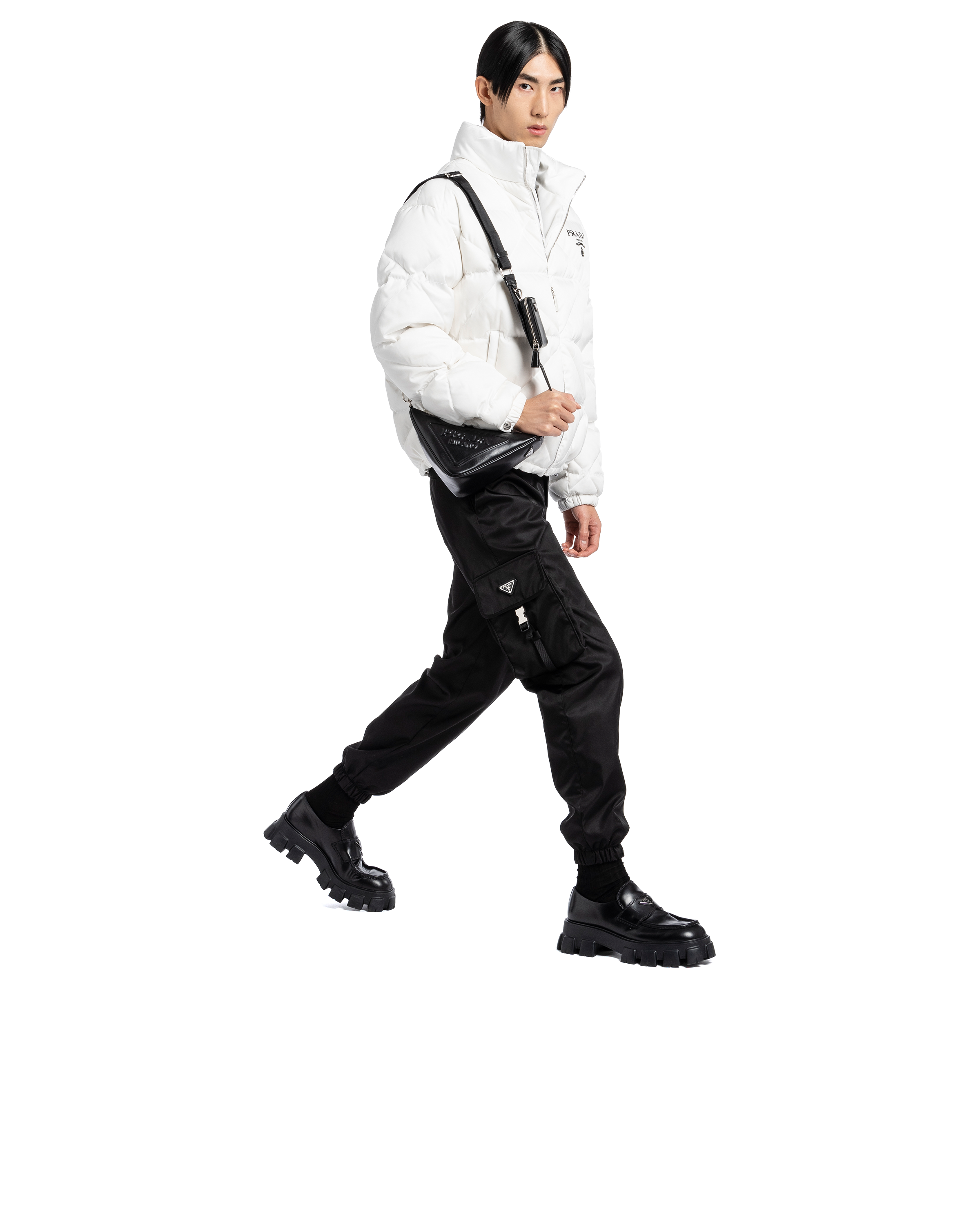 prada triangle logo leather tote