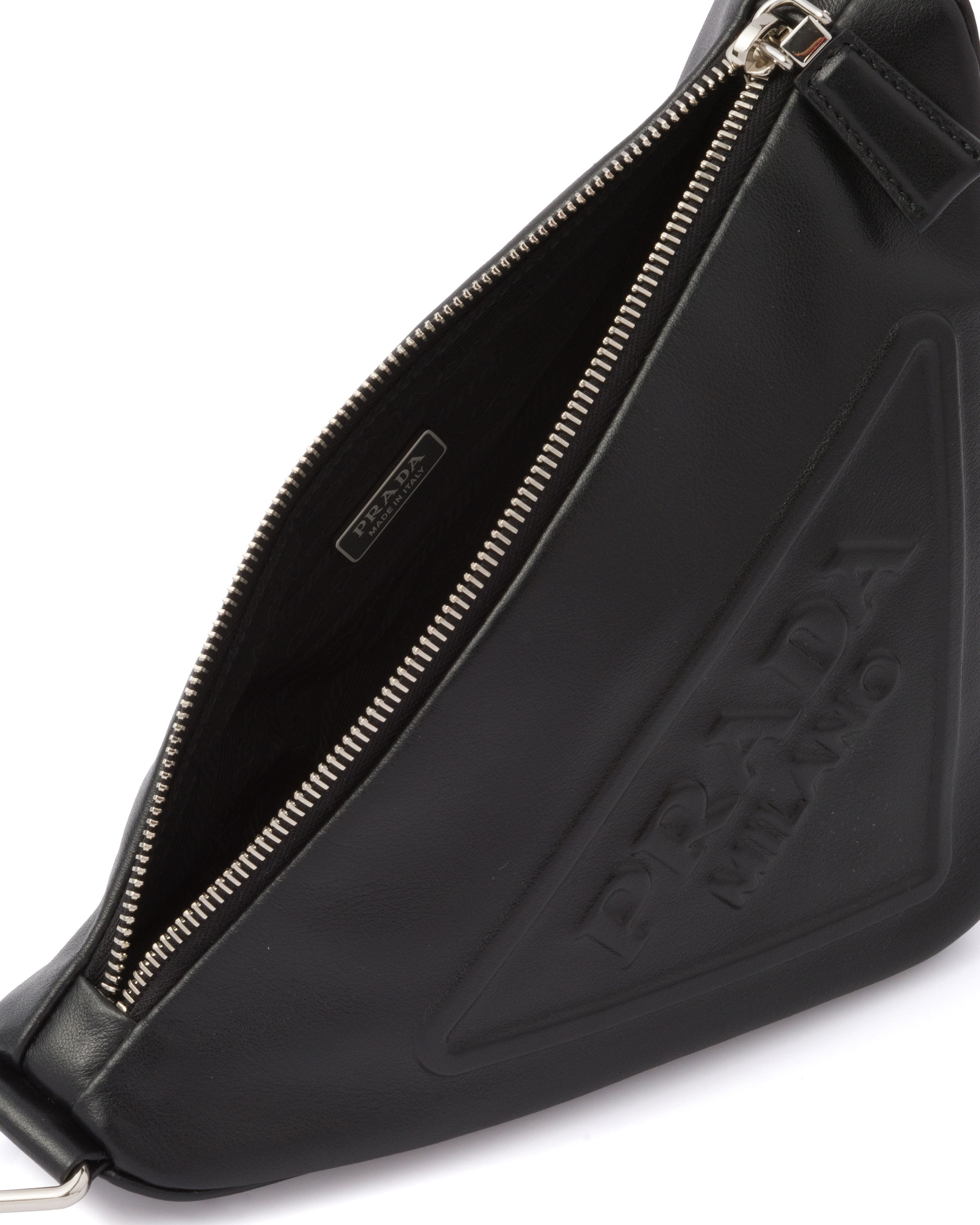 prada triangle logo leather tote