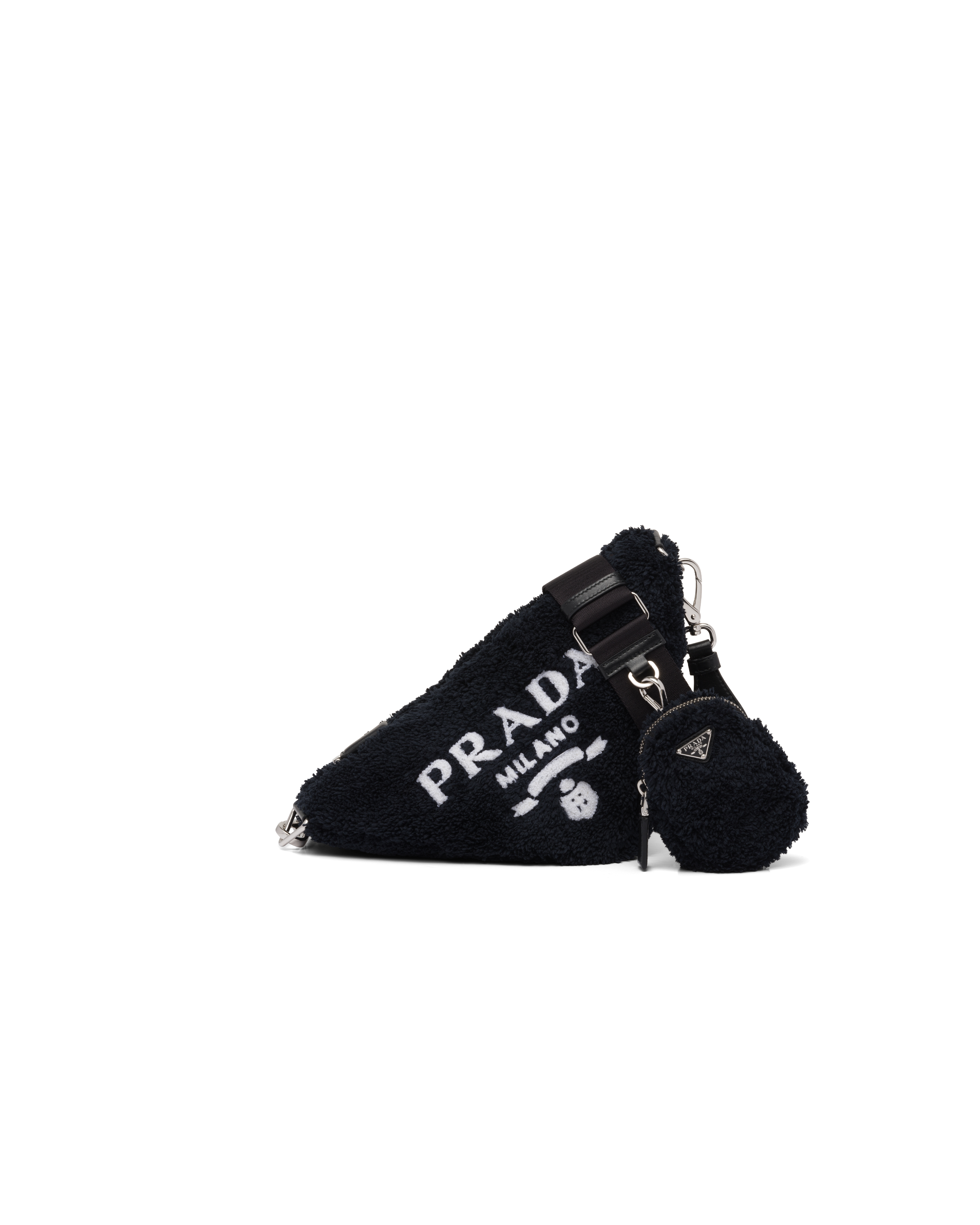 Prada Triangle-terrycloth-shoulder-bag In Black