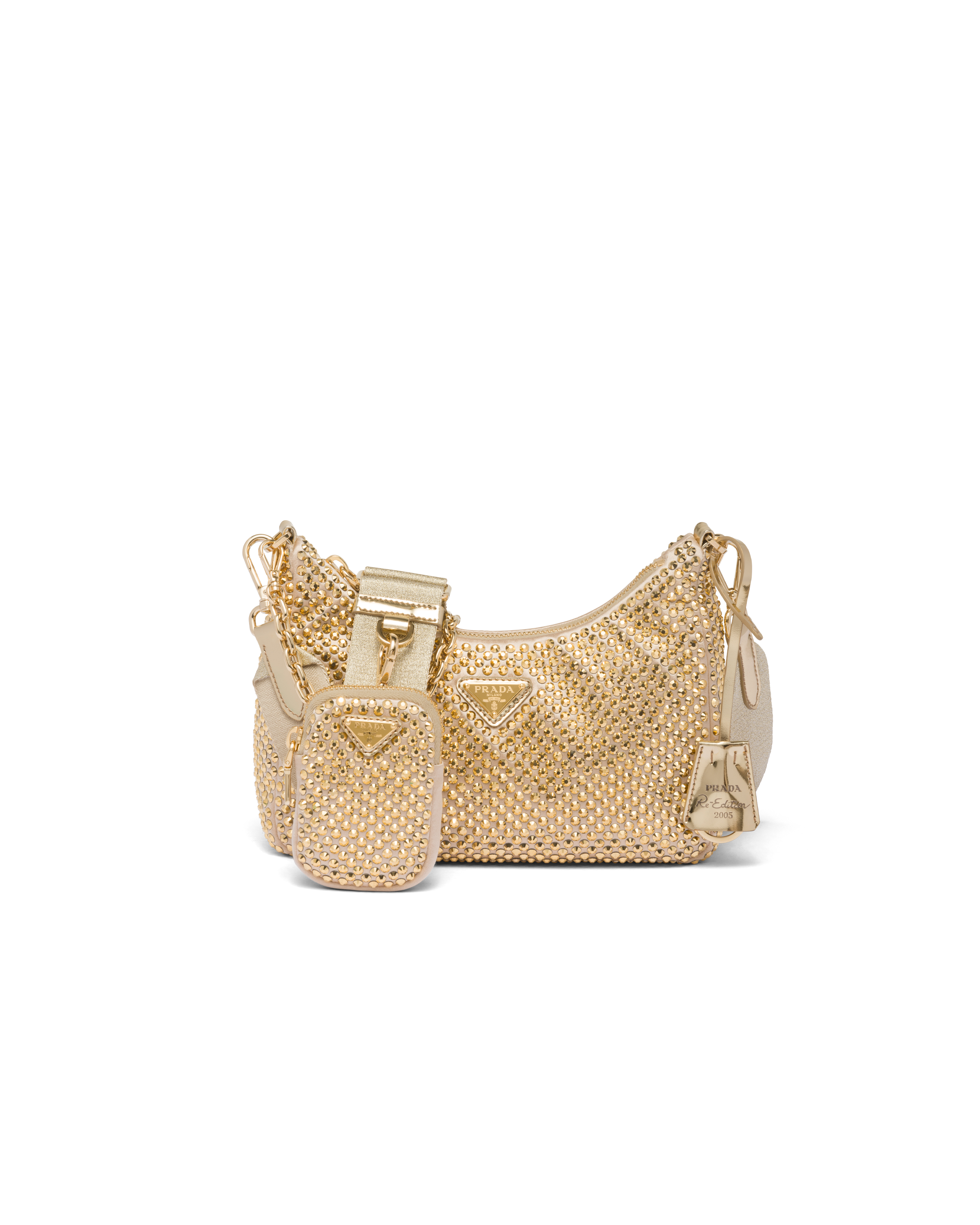Prada Re-edition 2000 Crystal-embellished Shoulder Bag In Platinum