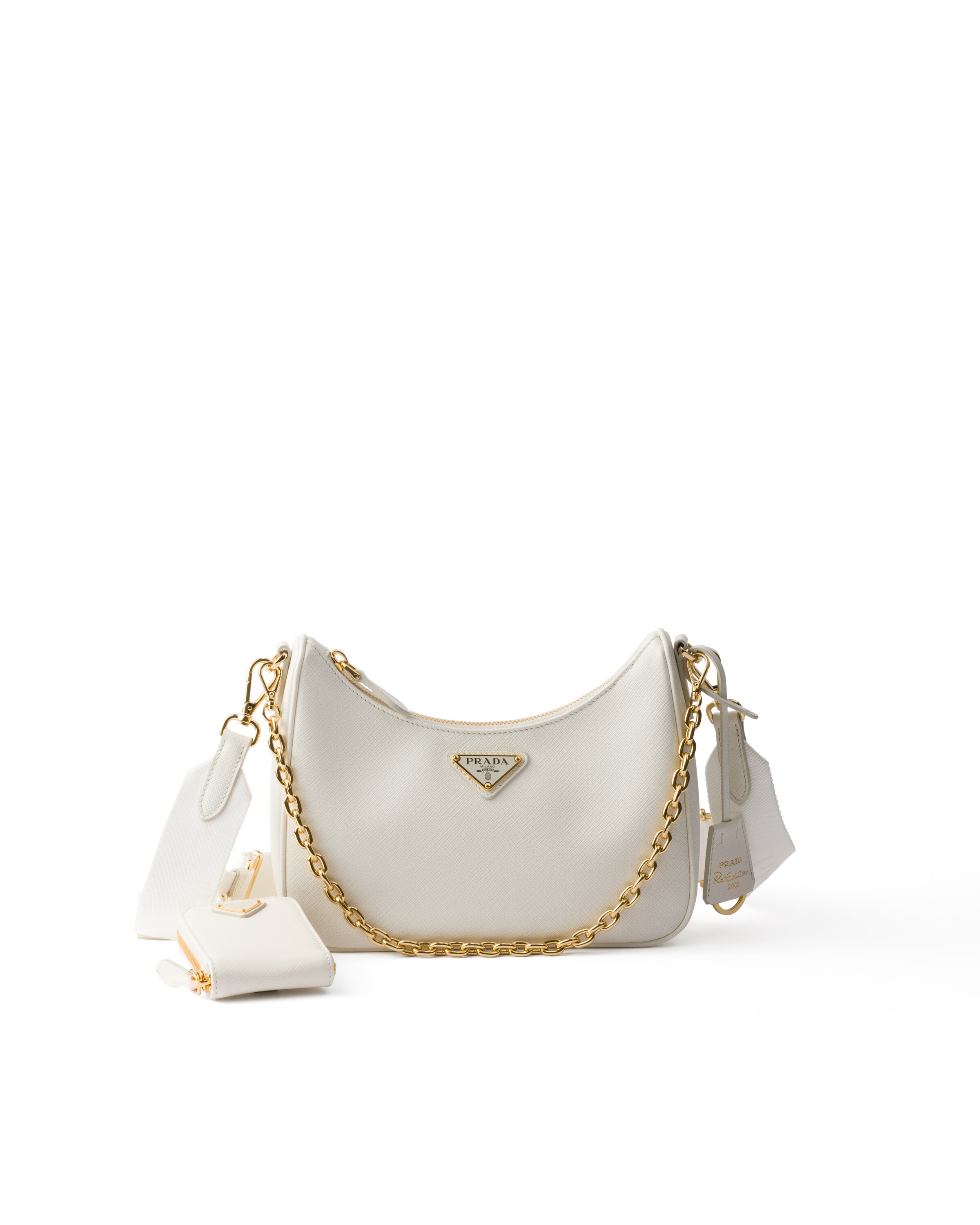 Sac Prada Re-edition 2005 En Cuir Saffiano, Femme, Blanc