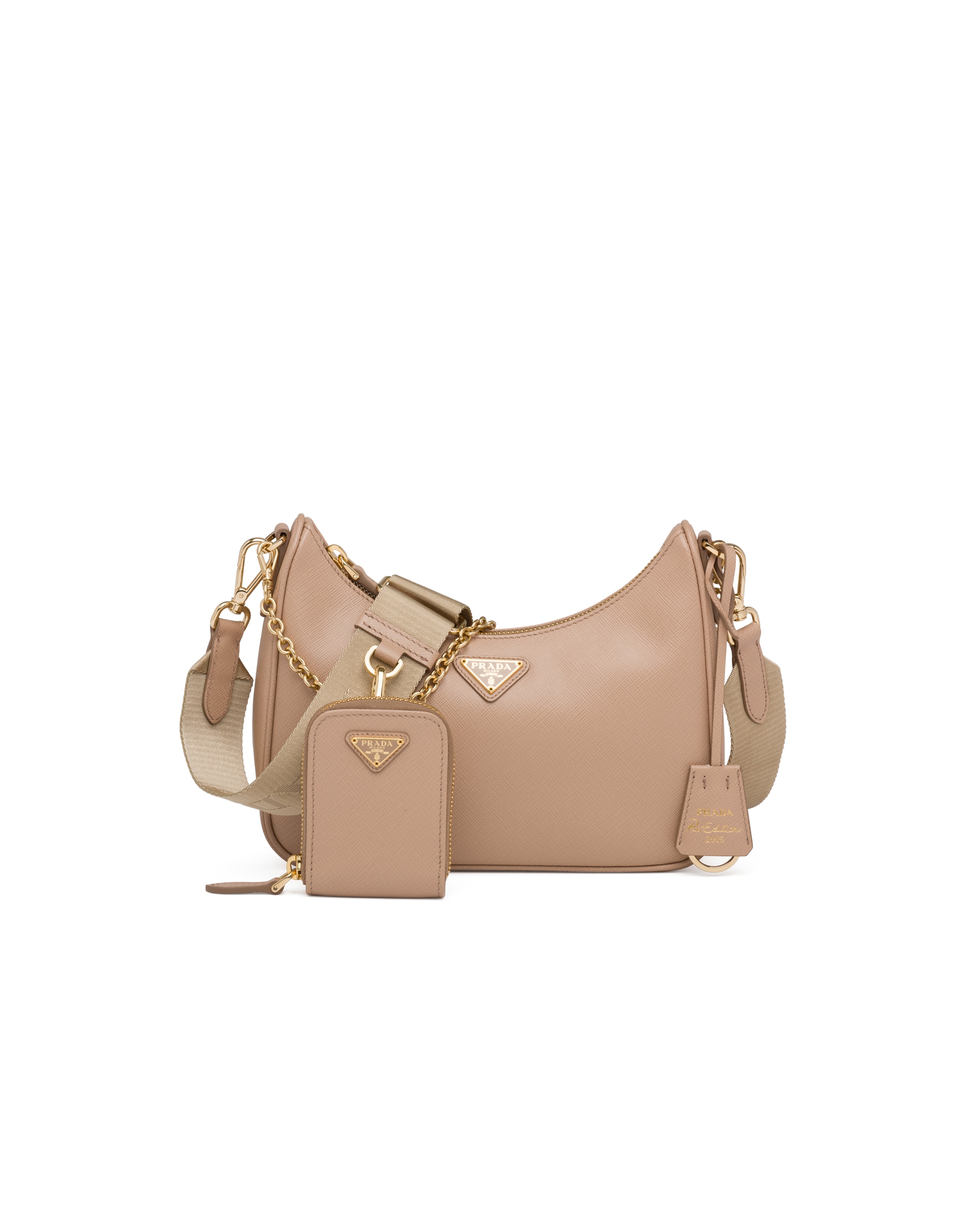 Sac Prada Re-edition 2005 En Cuir Saffiano, Femme, Beige Camée
