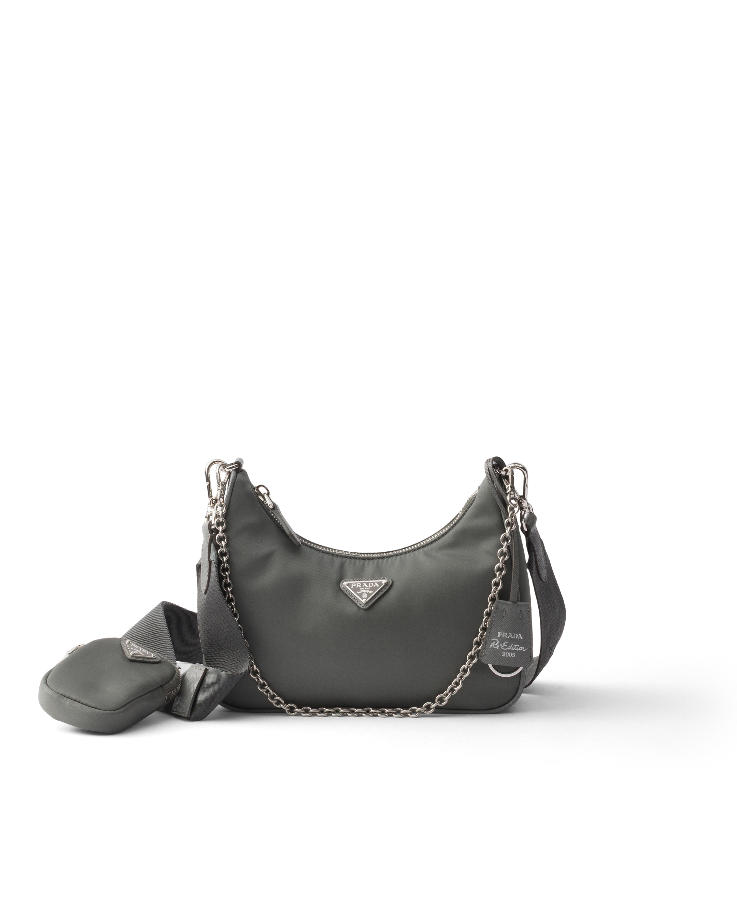 Sac Prada Re-edition 2005 En Re-nylon, Femme, Gris Mercure