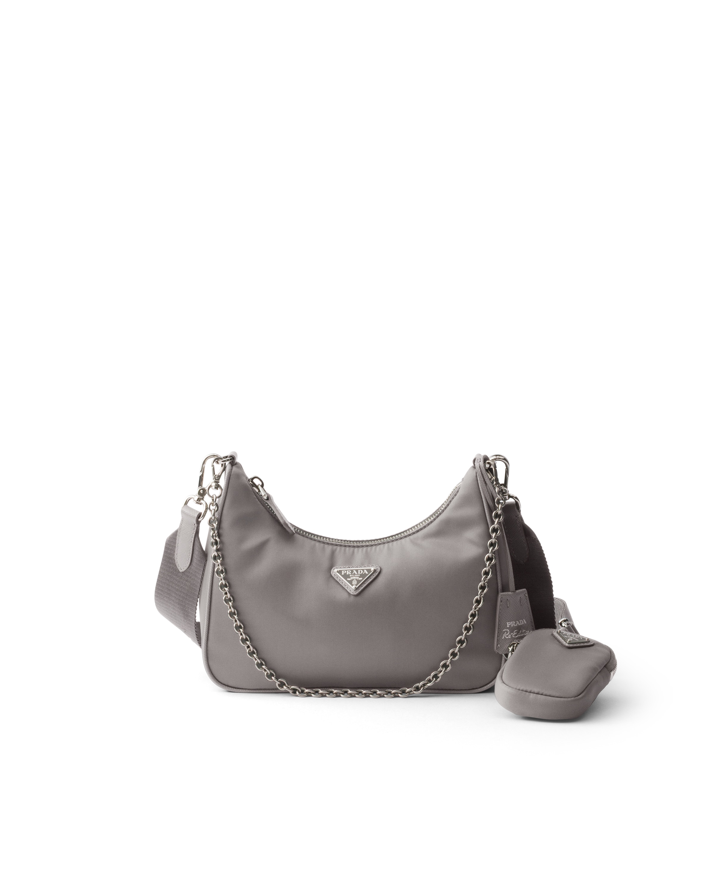 Sac Prada Re-edition 2005 En Re-nylon, Femme, Gris Nuage