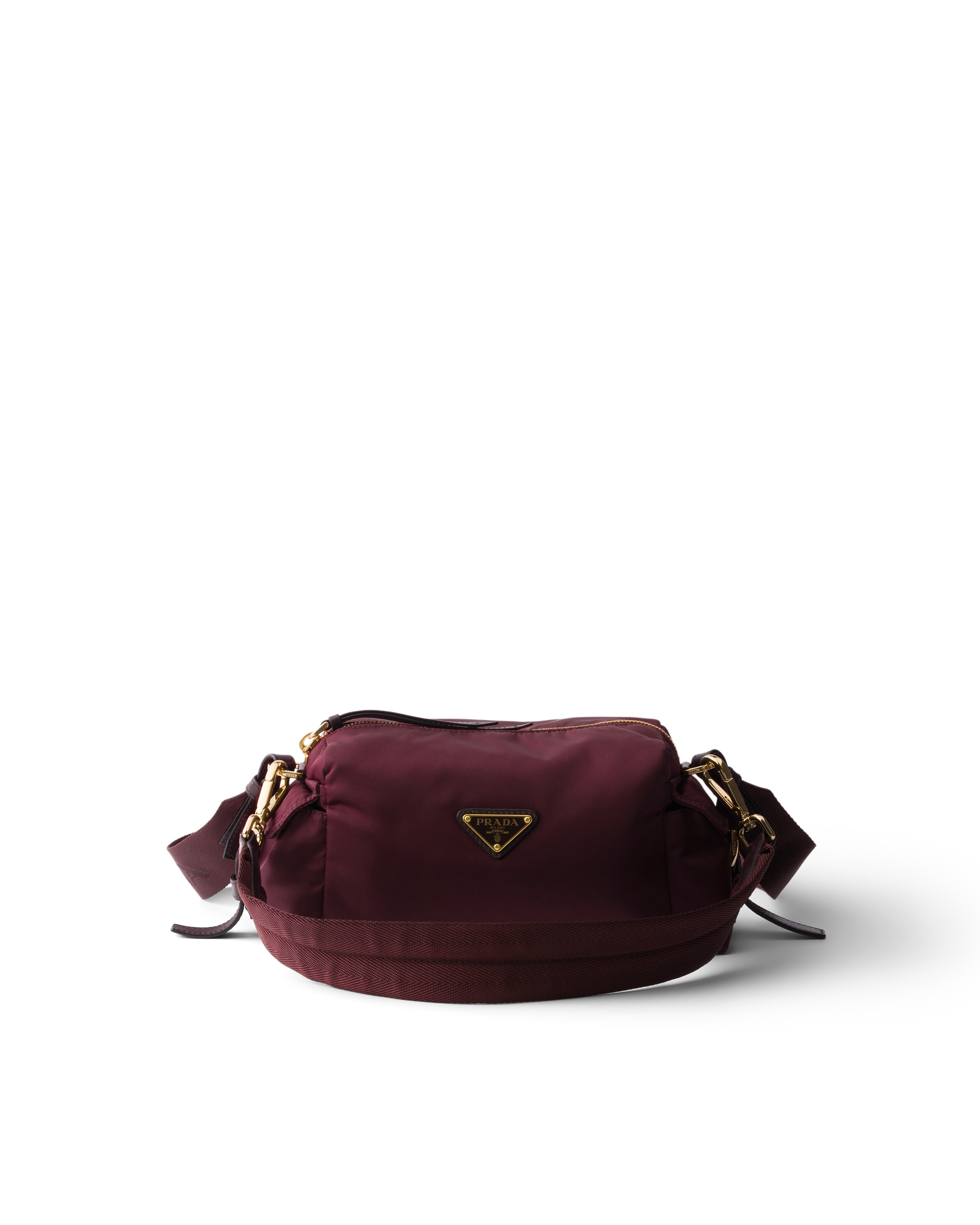 Prada Explore Small Re-nylon And Leather Shoulder Bag In Burgundy