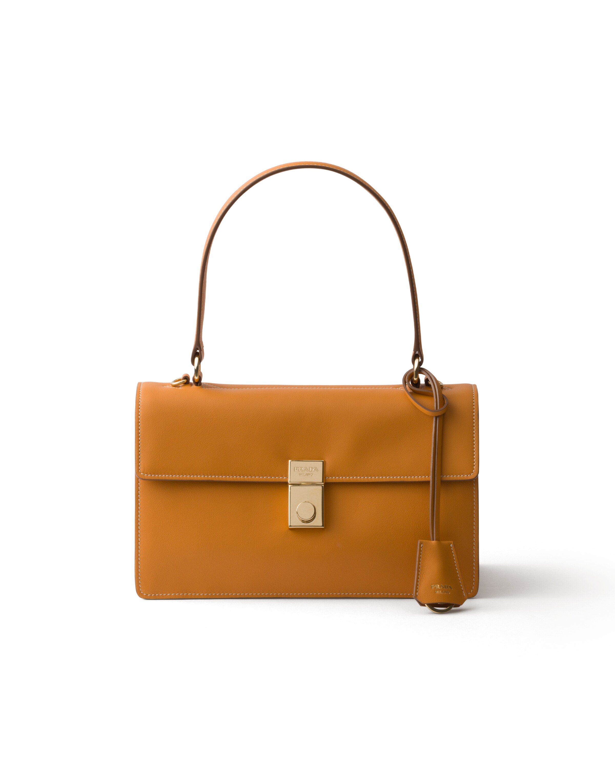Mittelgroße Prada Soft Sound Schultertasche Aus Leder, Damen, Bernstein