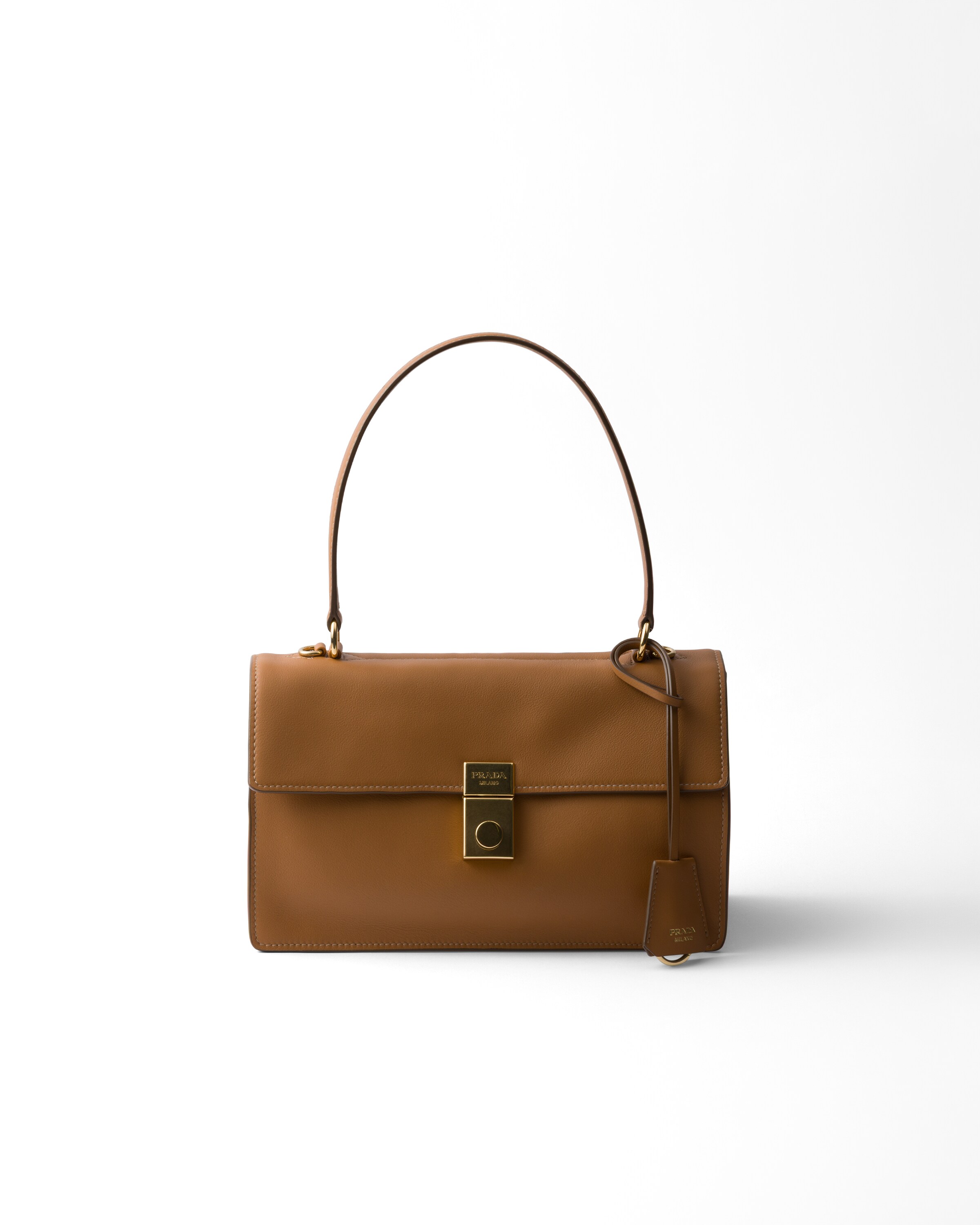 Mittelgroße Prada Soft Sound Schultertasche Aus Leder, Damen, Karamell