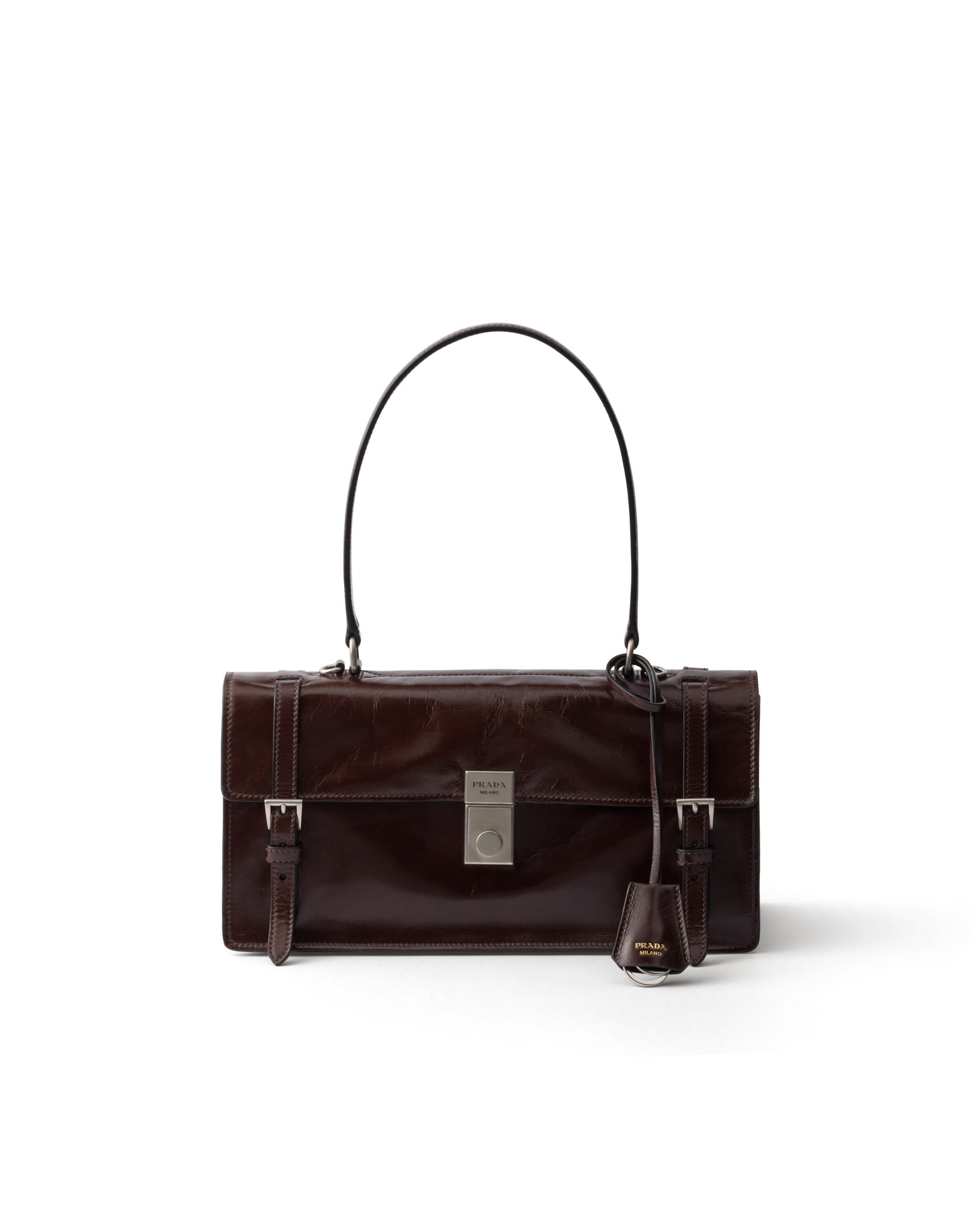 Prada Sac À Main En Cuir, Femme, Marron Foncé