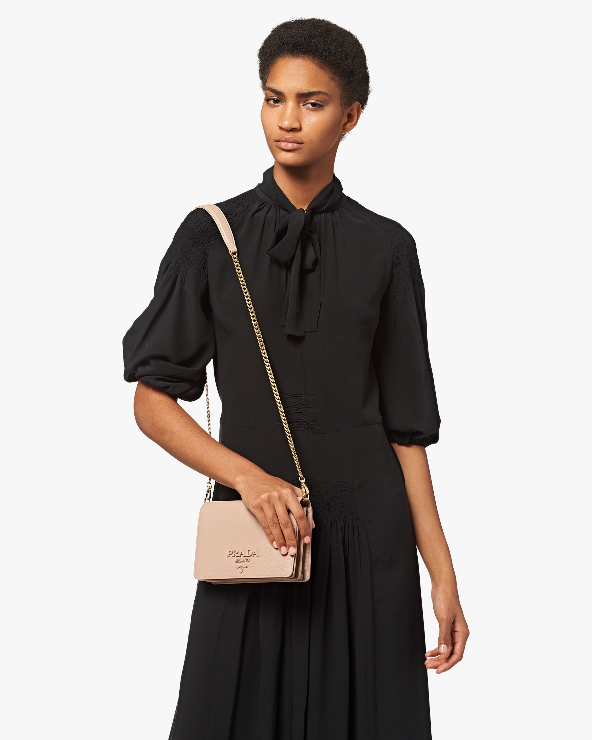 Powder Pink Saffiano leather shoulder bag Prada