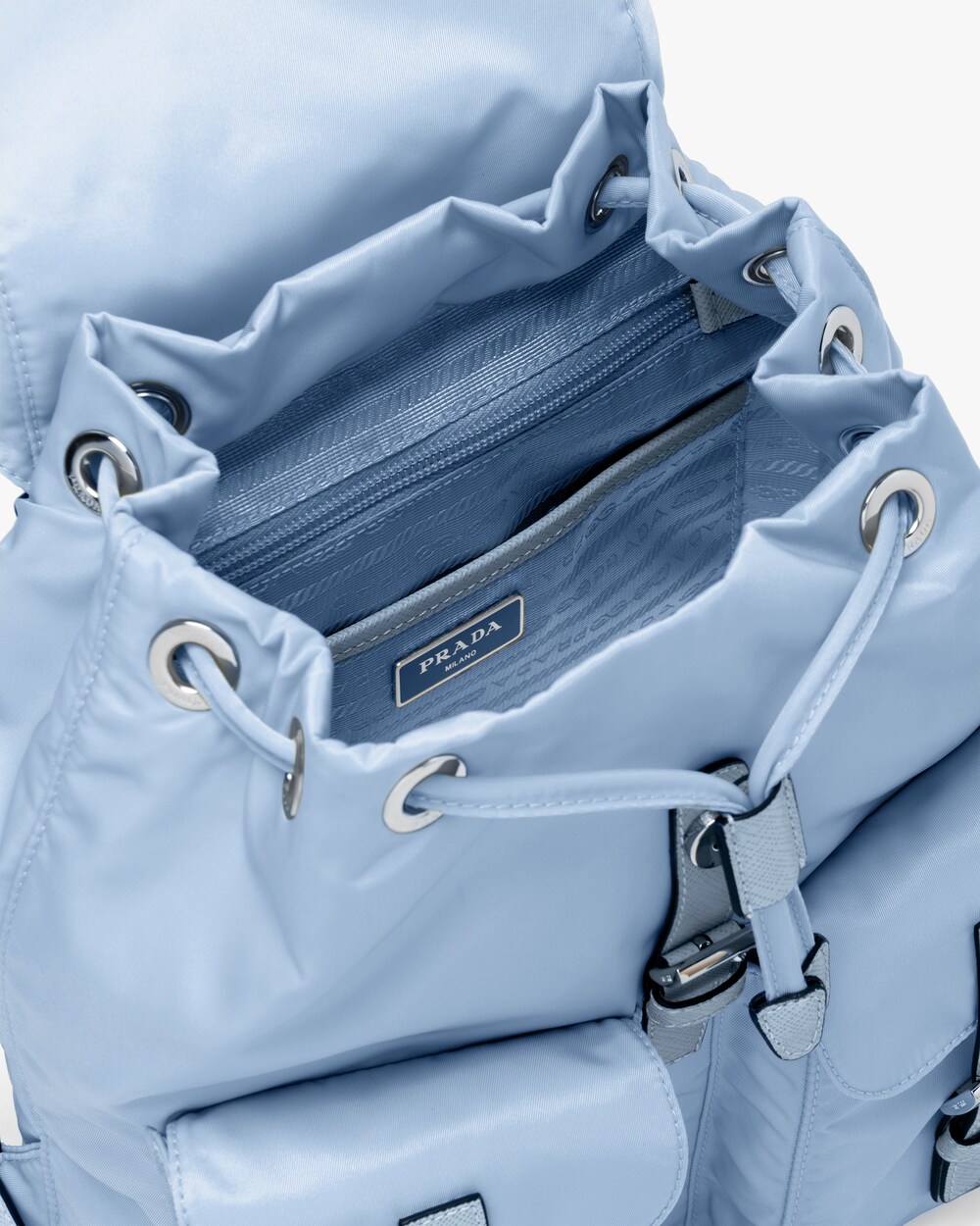 prada silver backpack