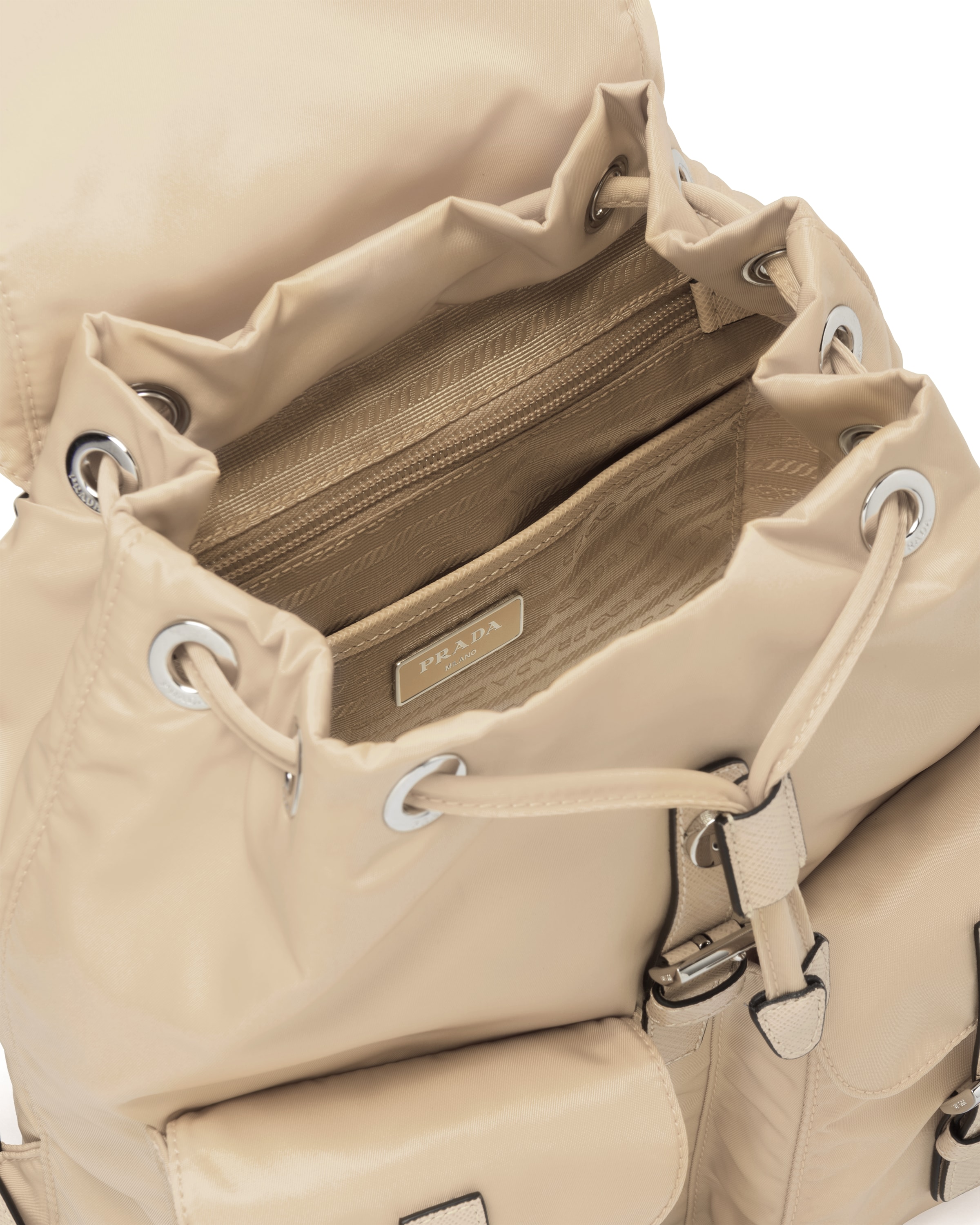Prada Small Logo-plaque Backpack In Desert Beige