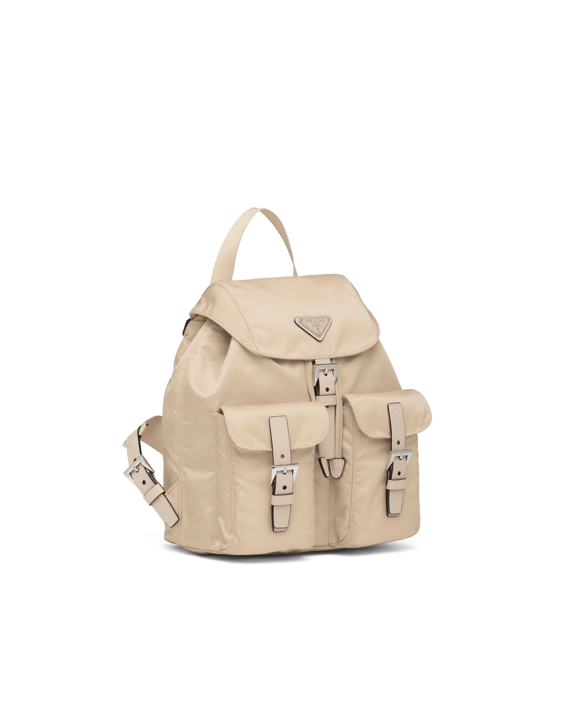 Prada Small Logo-plaque Backpack In Desert Beige