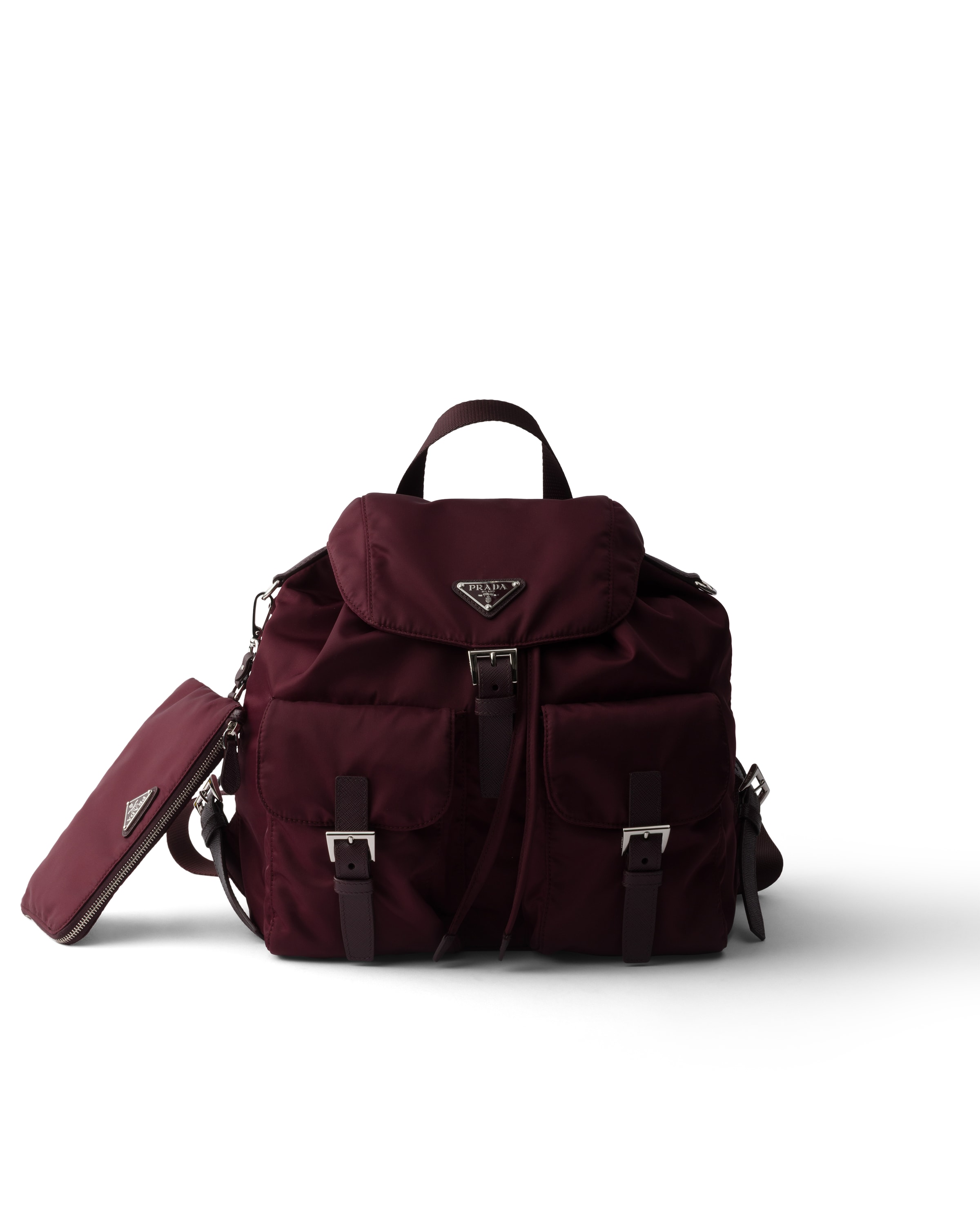 Prada Medium Re-nylon Backpack With Pouch In Burgundy