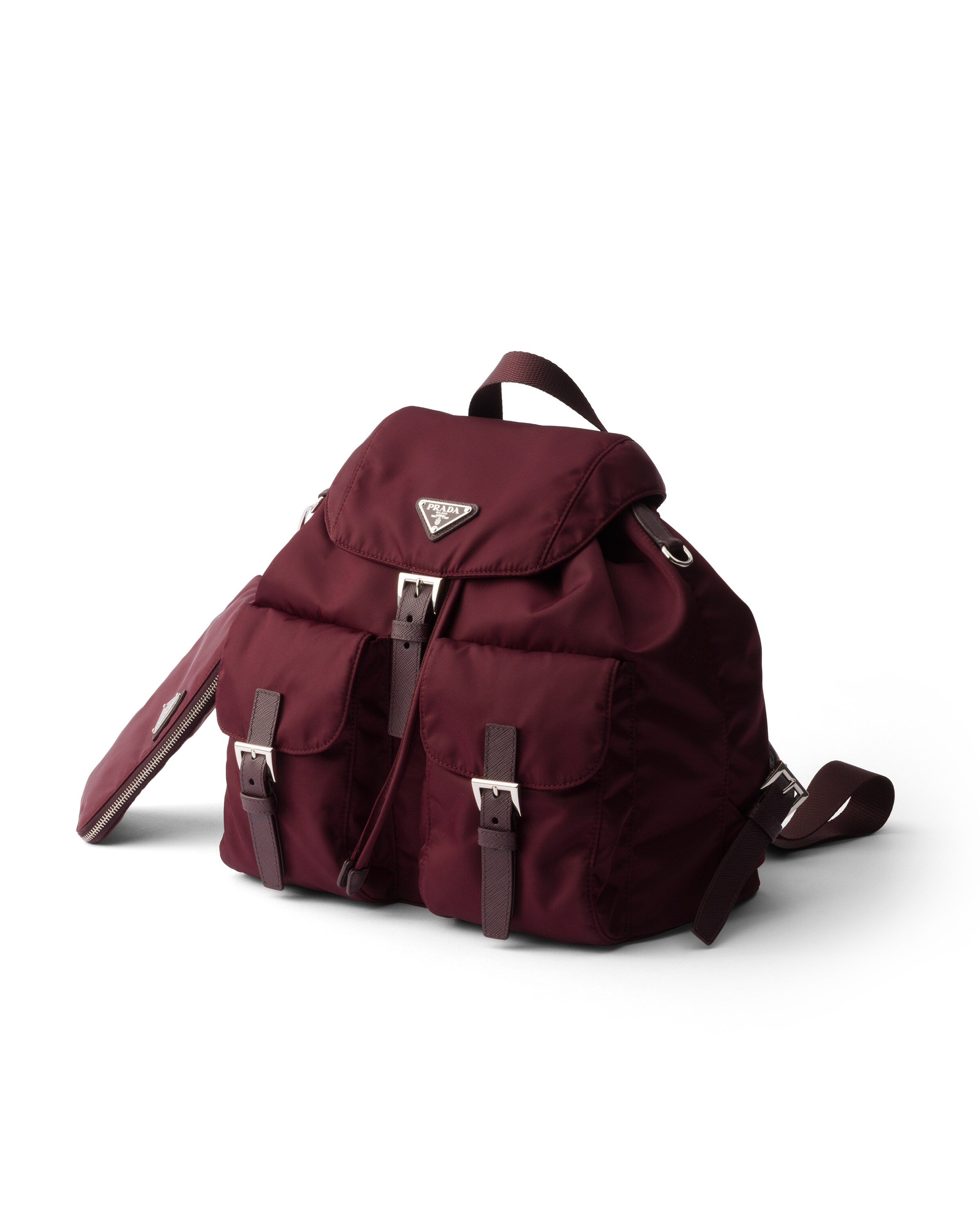 Prada Medium Re-nylon Backpack With Pouch In Burgundy