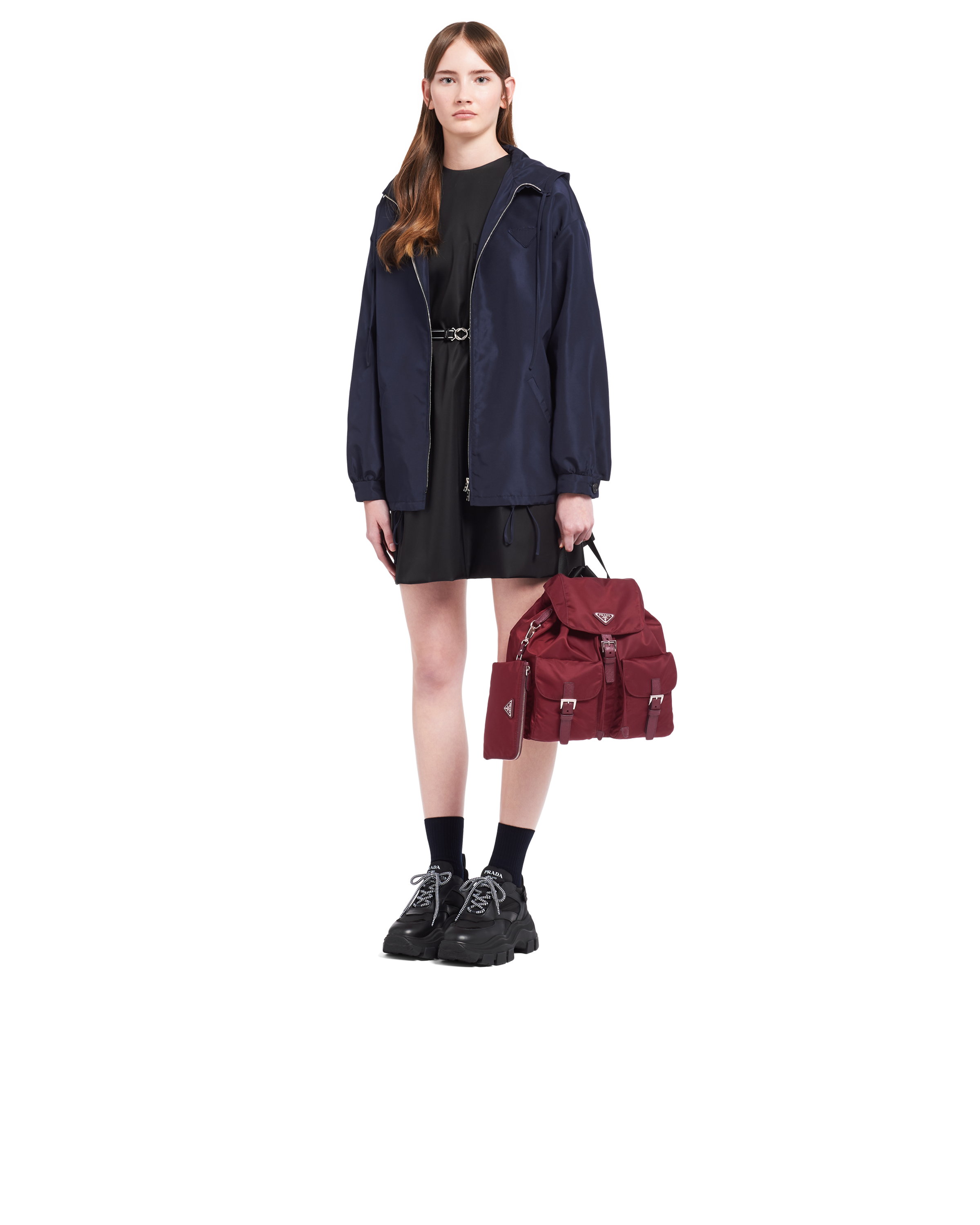 Burgundy/ Black Medium Nylon Backpack Prada