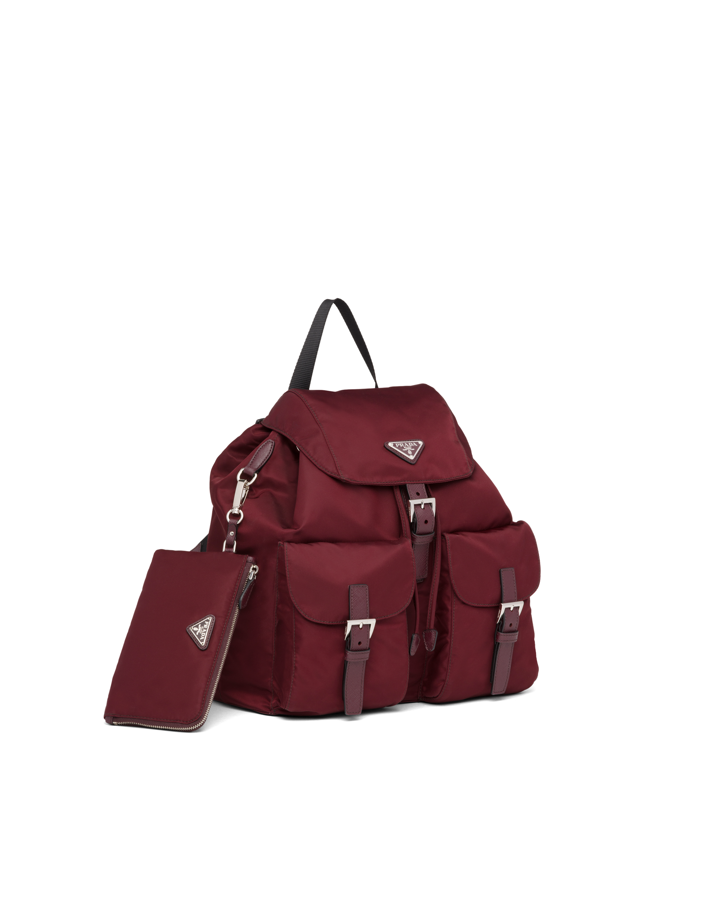 Burgundy/ Black Medium Nylon Backpack Prada