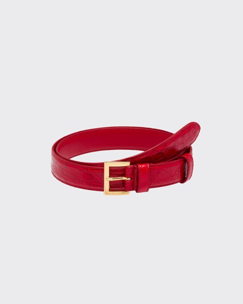 Red Crocodile Leather Belt Prada