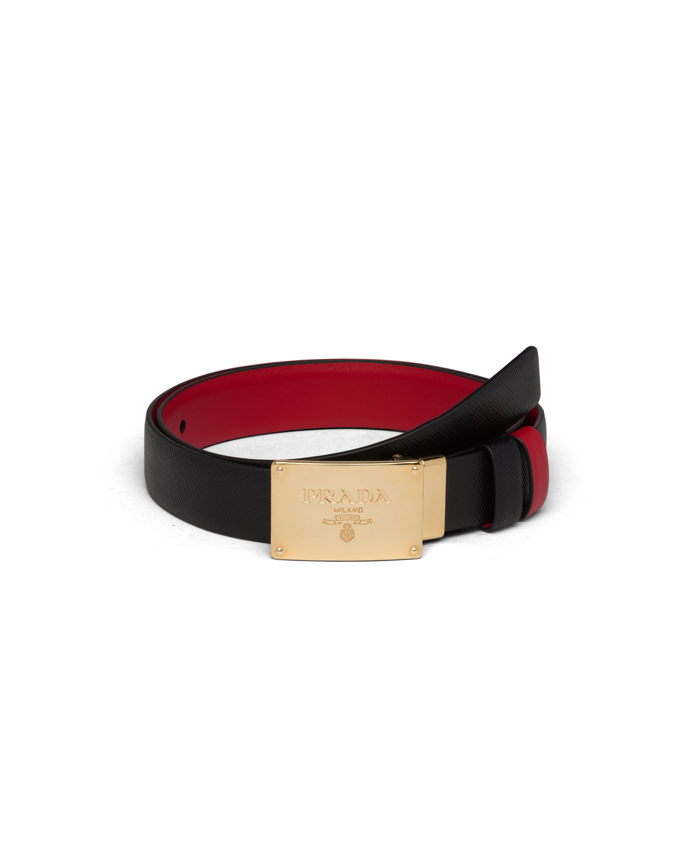 Black/fiery Red Reversible leather belt Prada