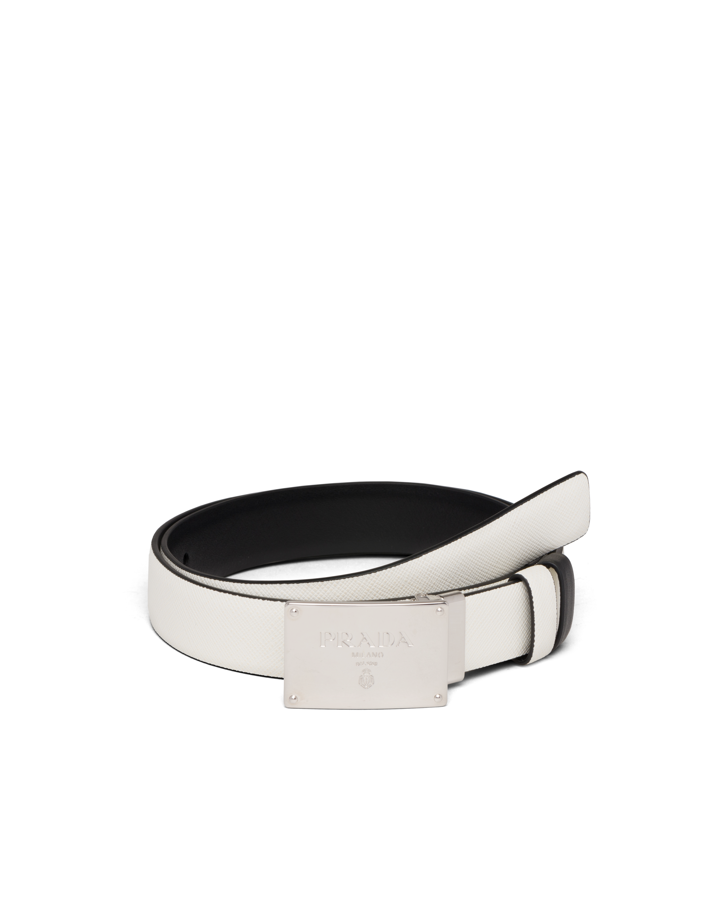 White/black Reversible leather belt Prada