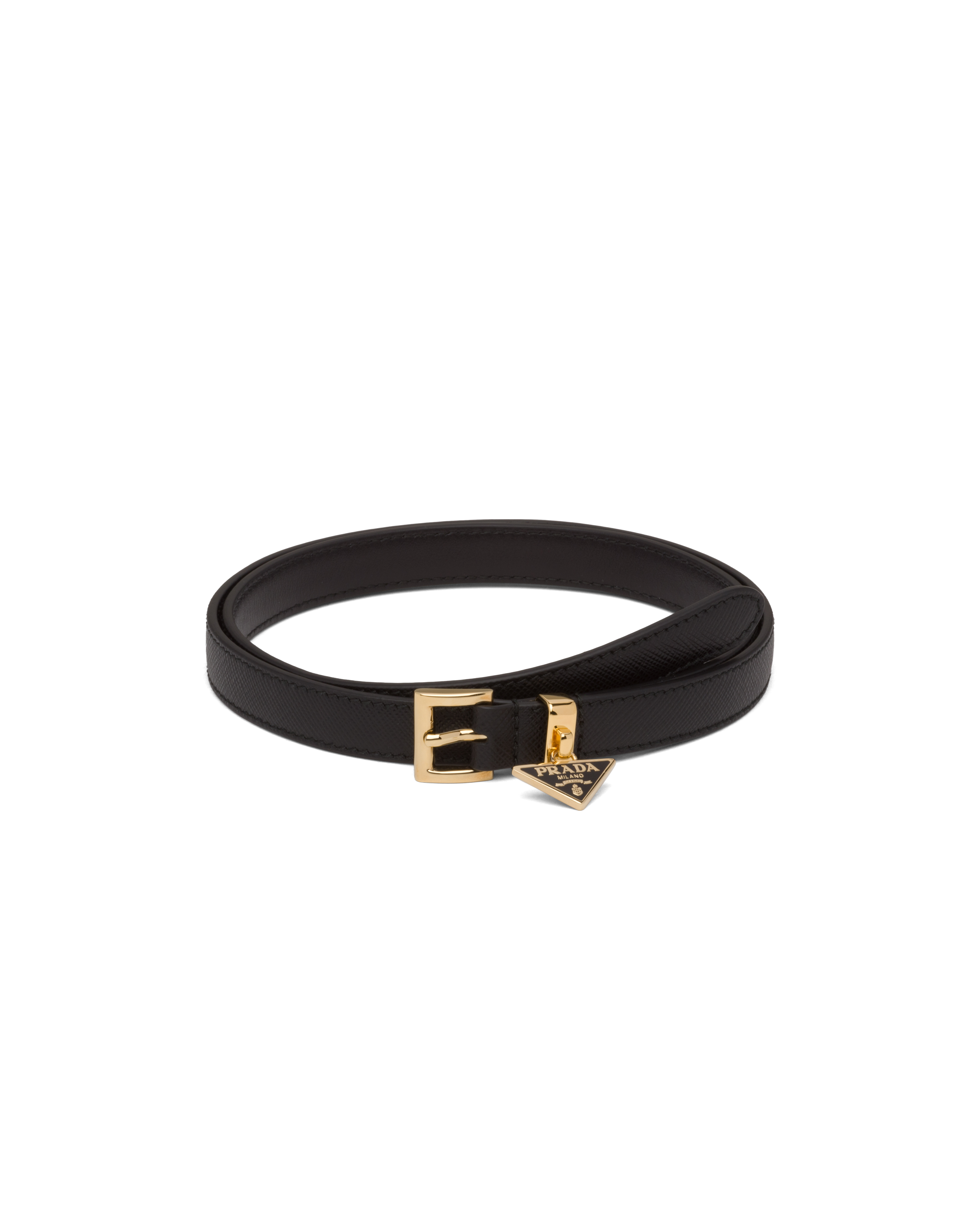 Prada Triangle Logo Buckled Bracelet In Black