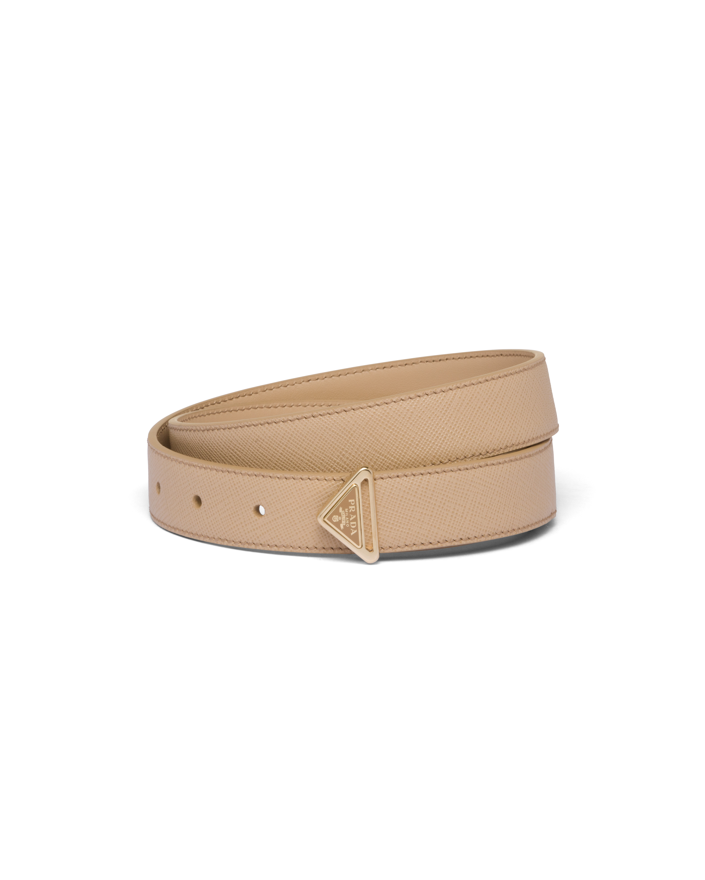 Prada Saffiano Leather Triangle Belt In Sand Beige