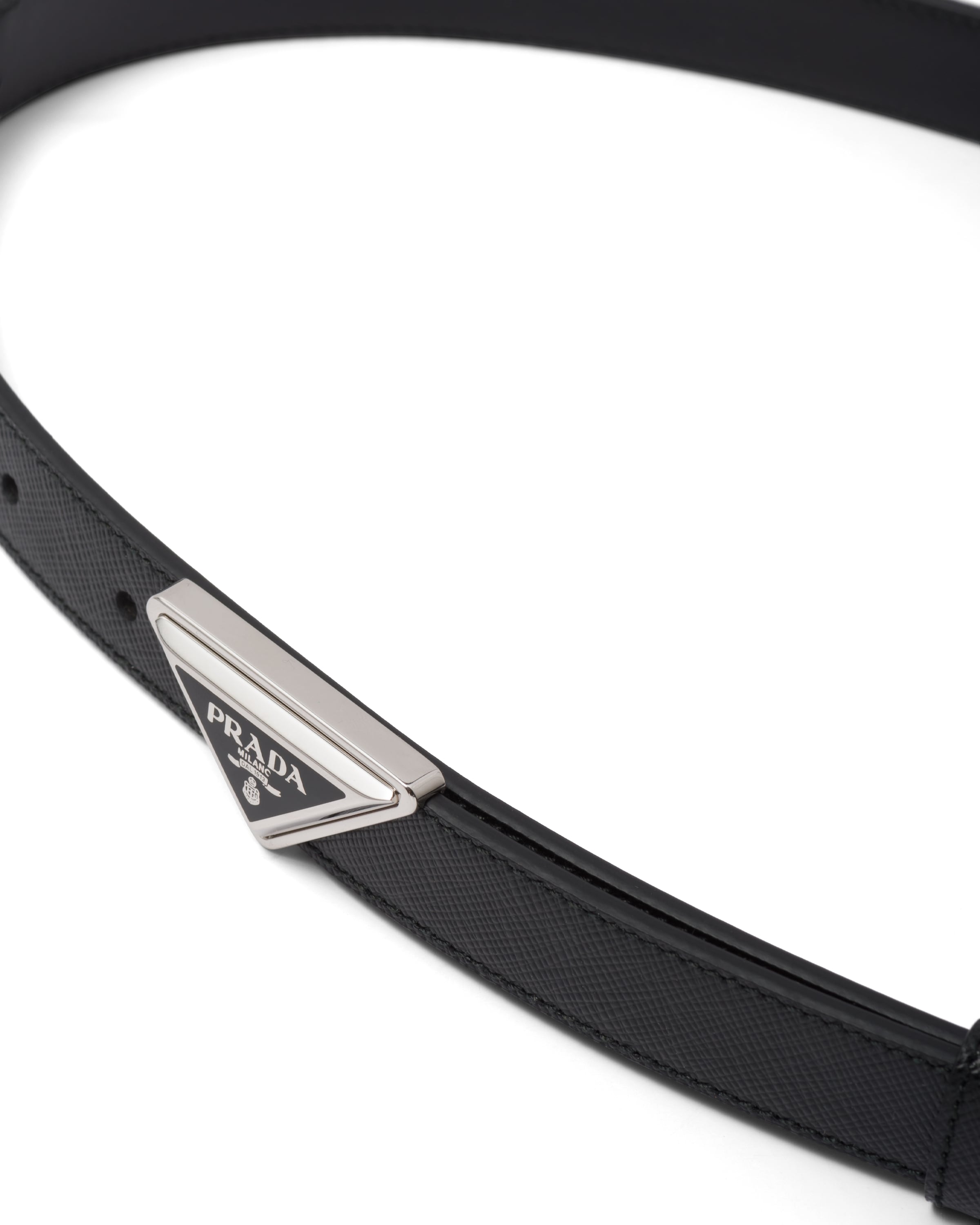 Prada Logo-buckle Saffiano Leather Belt In Black