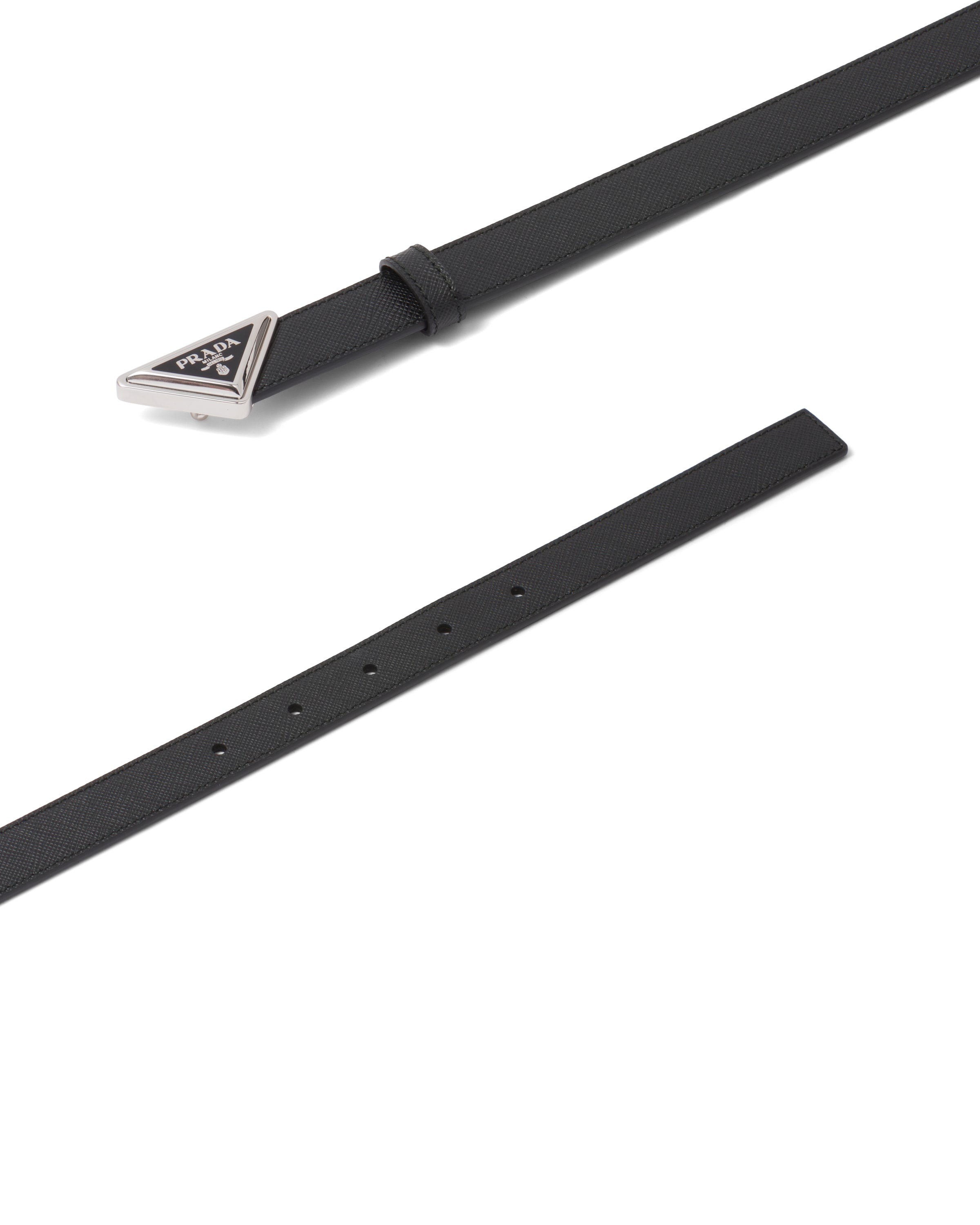 Prada Logo-buckle Saffiano Leather Belt In Black