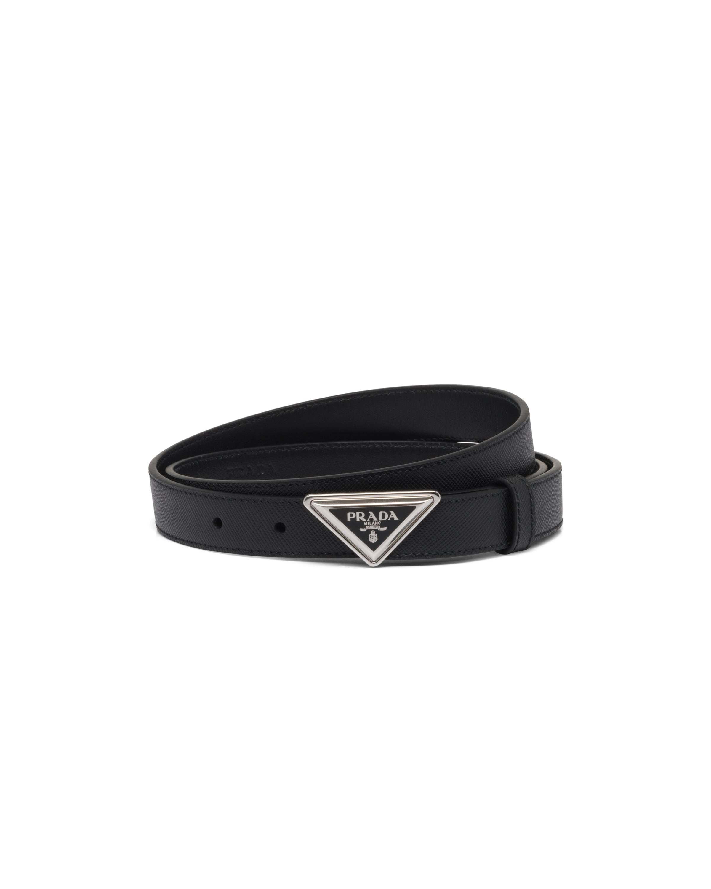 Prada Logo-buckle Saffiano Leather Belt In Black