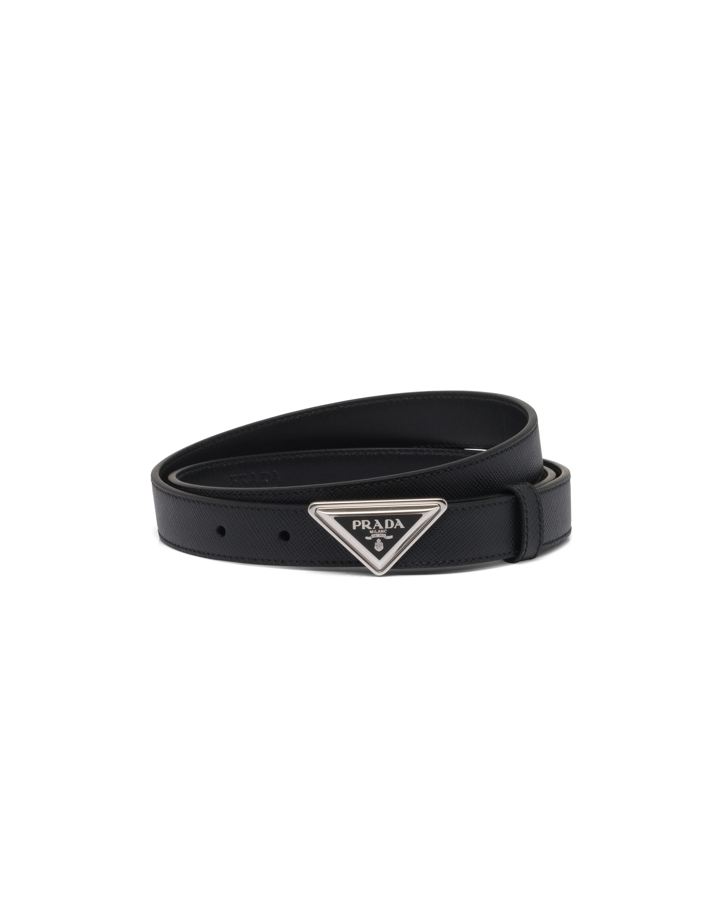 Prada Logo-buckle Saffiano Leather Belt In Black