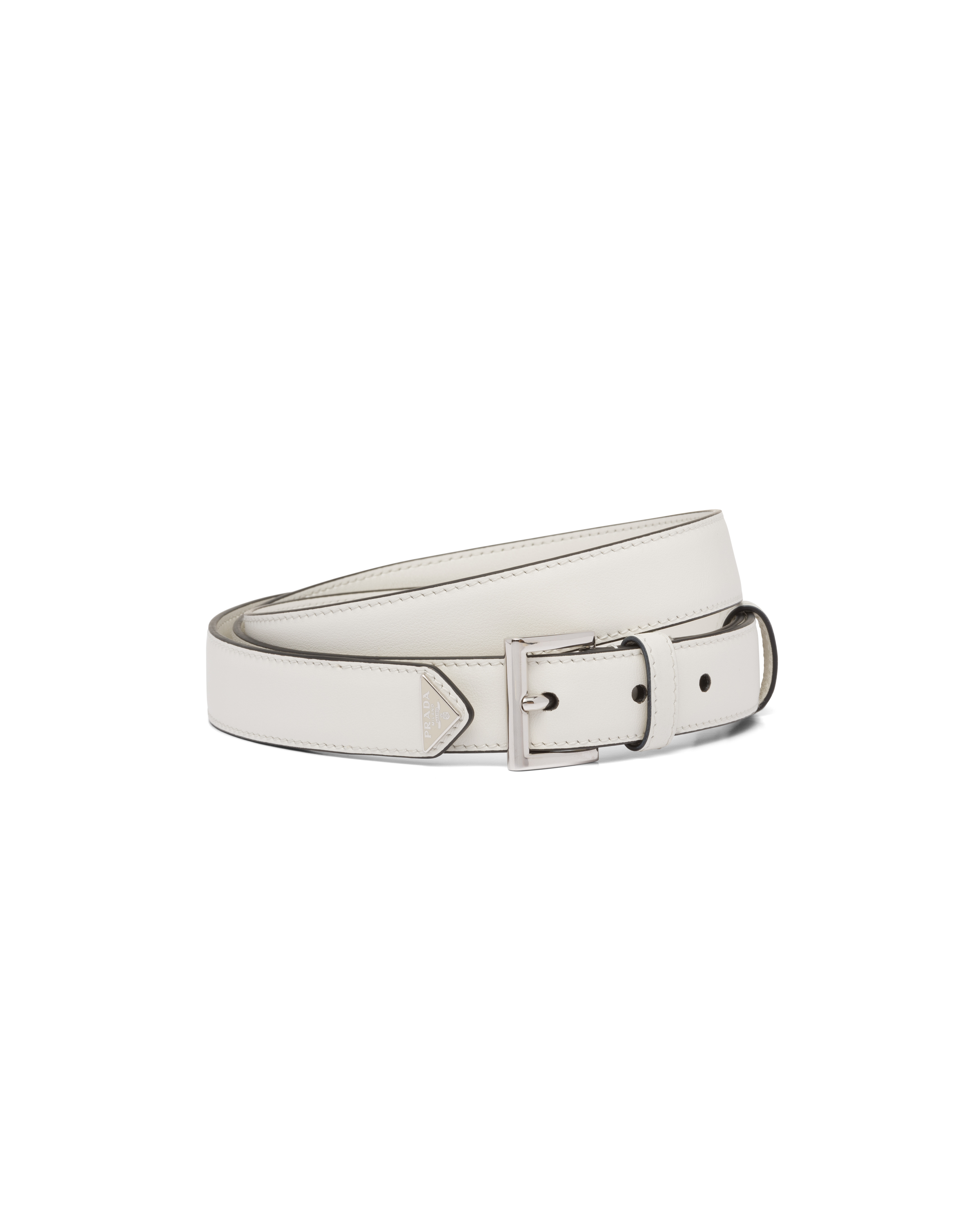 Prada City Calf Leather Belt In White