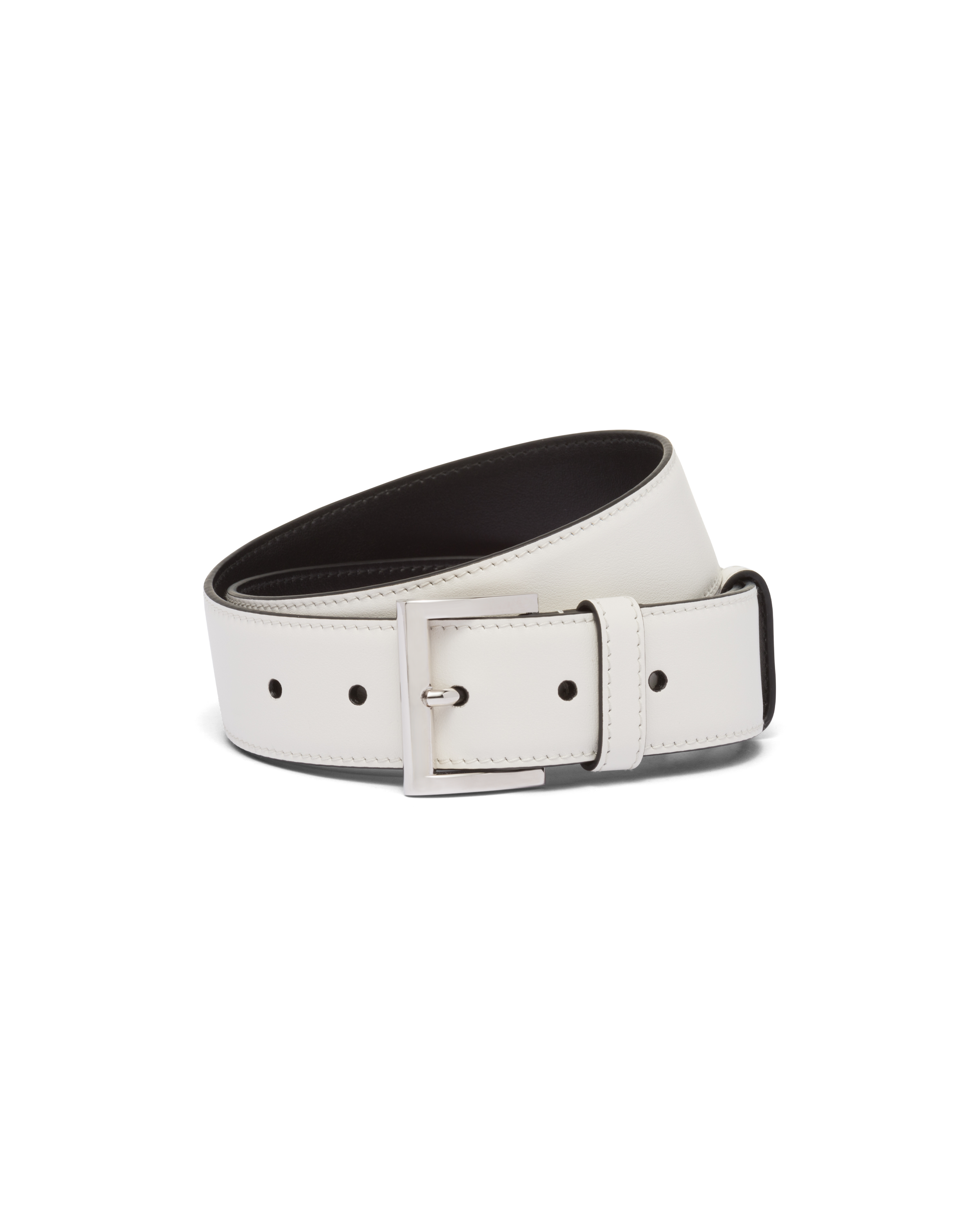 Prada City Calf Leather Belt In White