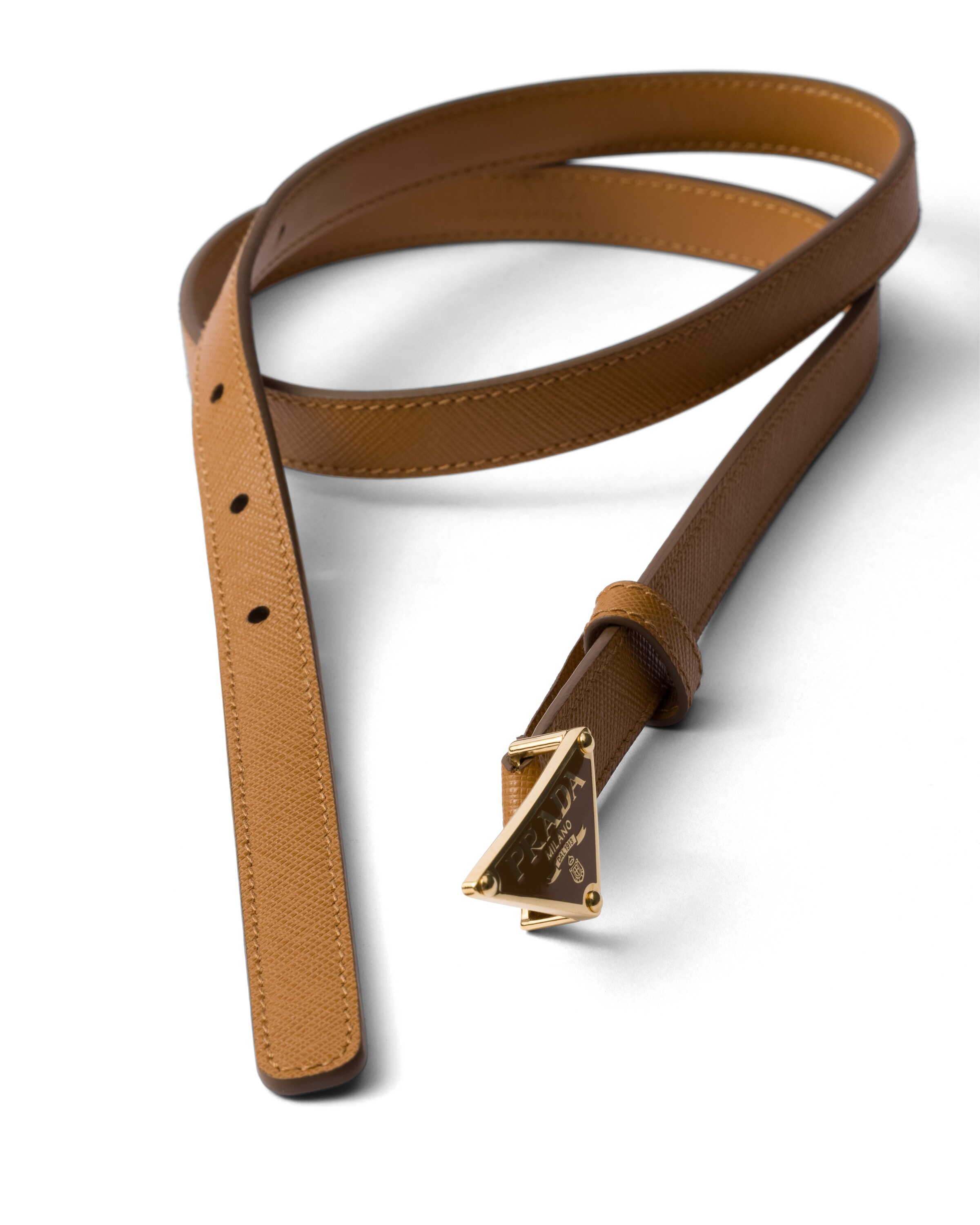 Prada Triangular Logo Buckle Belt In Caramel