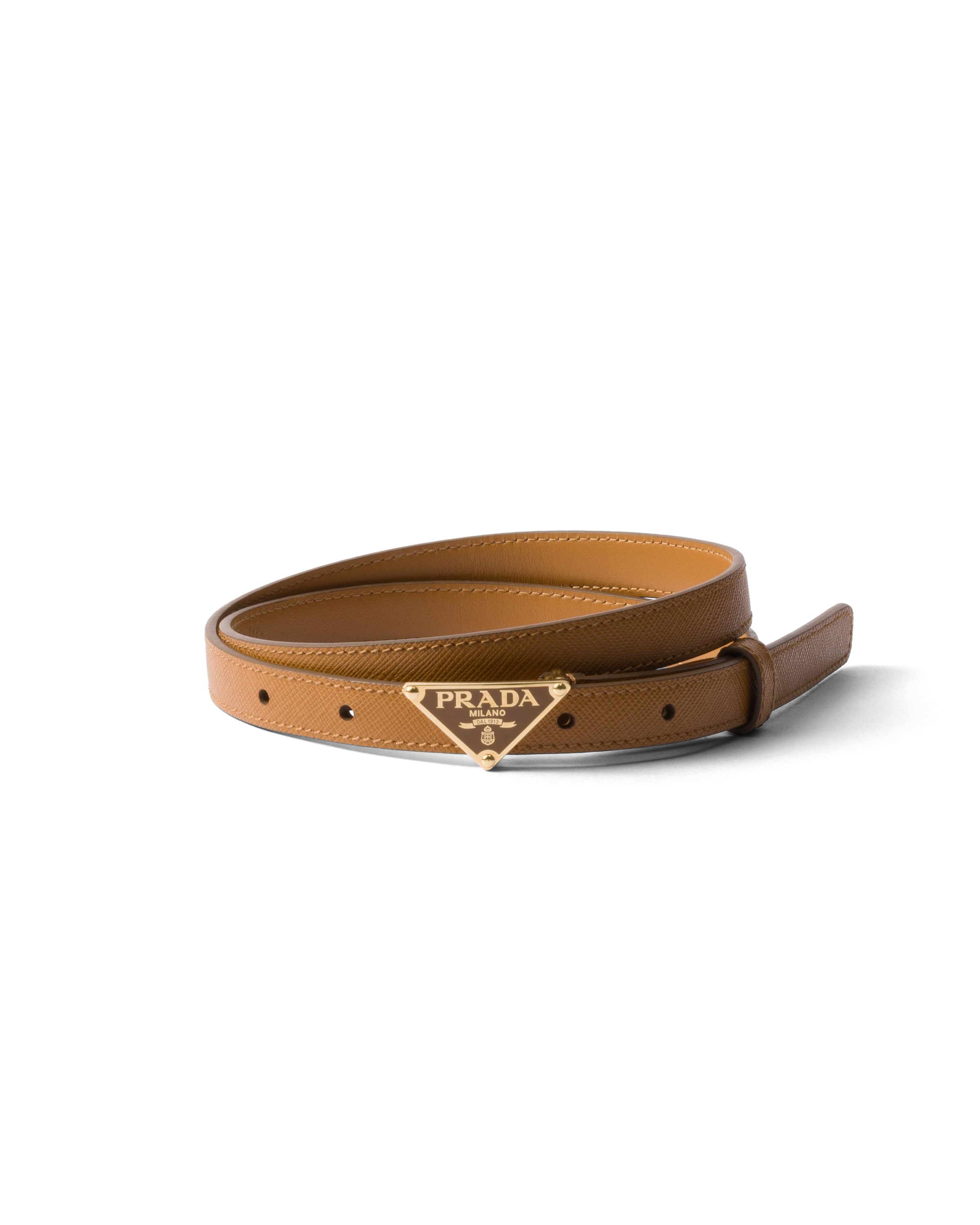 Prada Triangular Logo Buckle Belt In Caramel