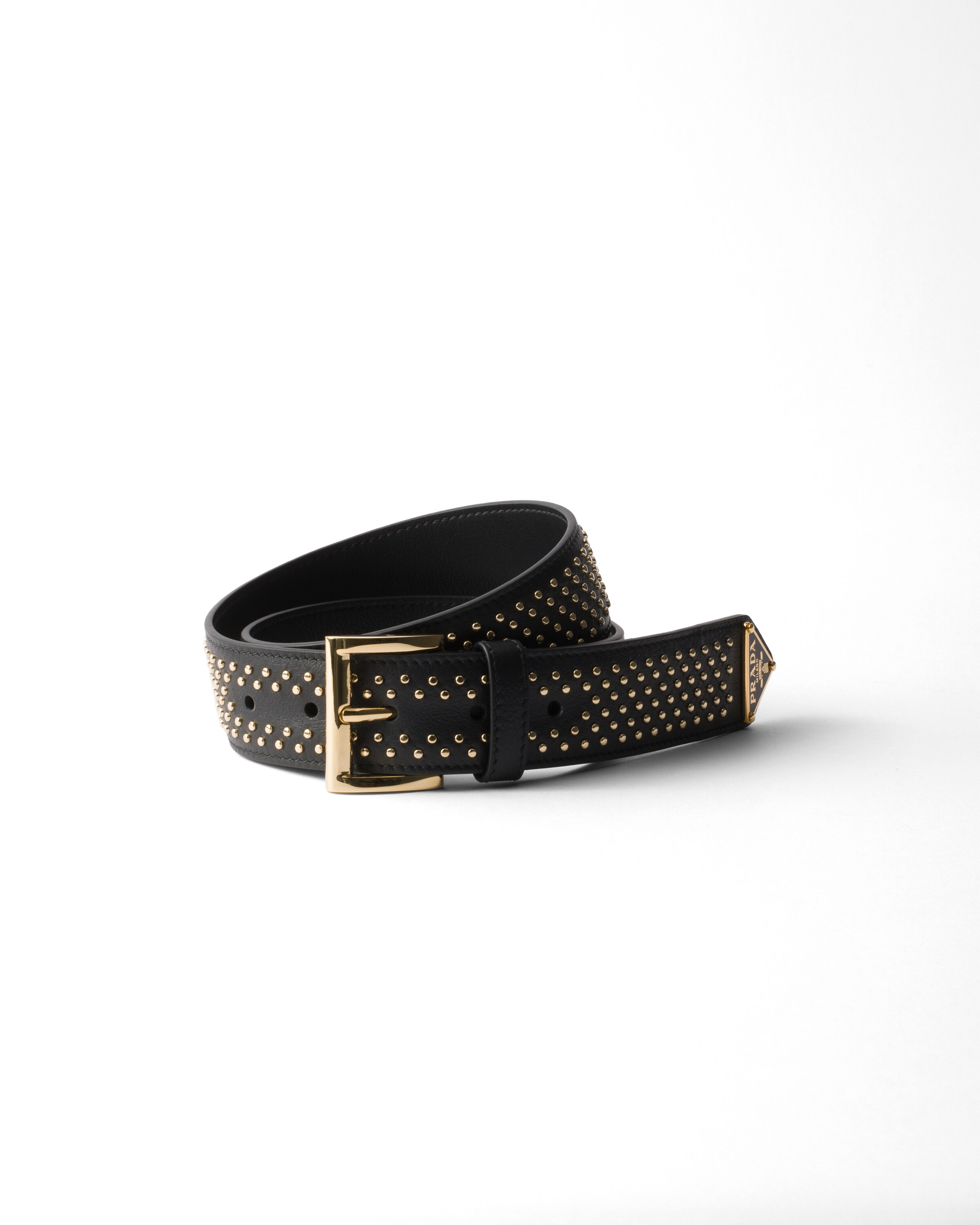 Prada Cintura In Pelle Con Borchie, Donna, Nero, Taglia 90