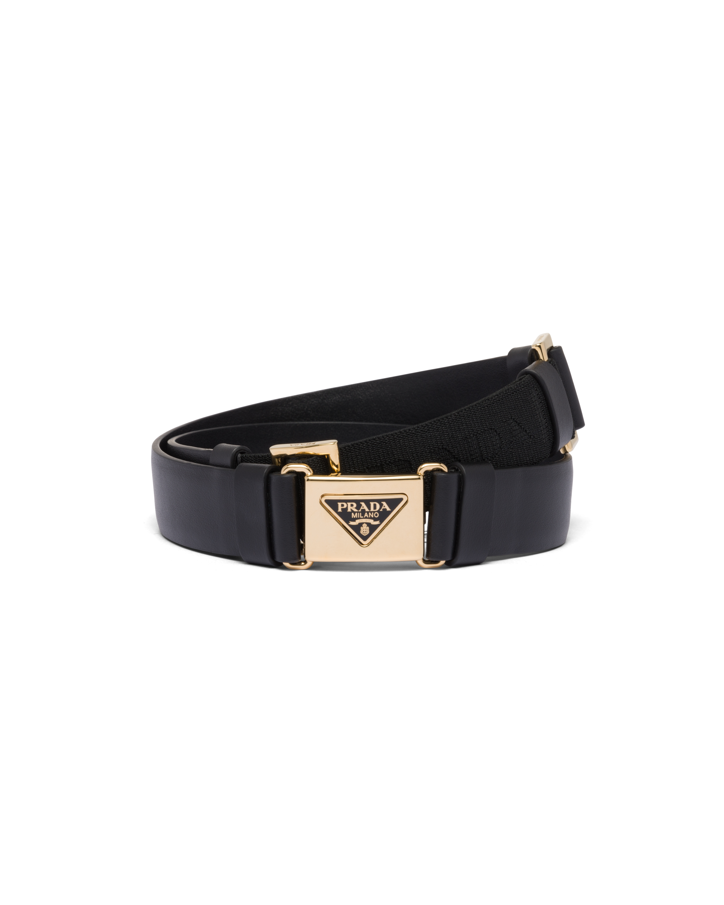 Prada Triangle-logo Leather Belt In Black
