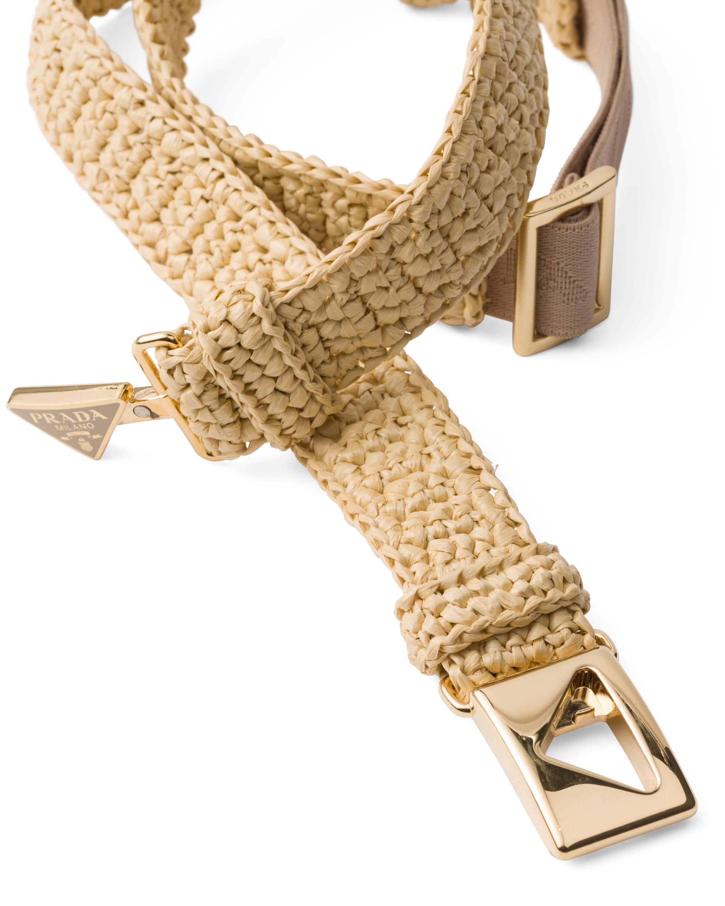 Prada Womens Neutral Triangle-buckle Raffia-effect Woven Belt In Natural
