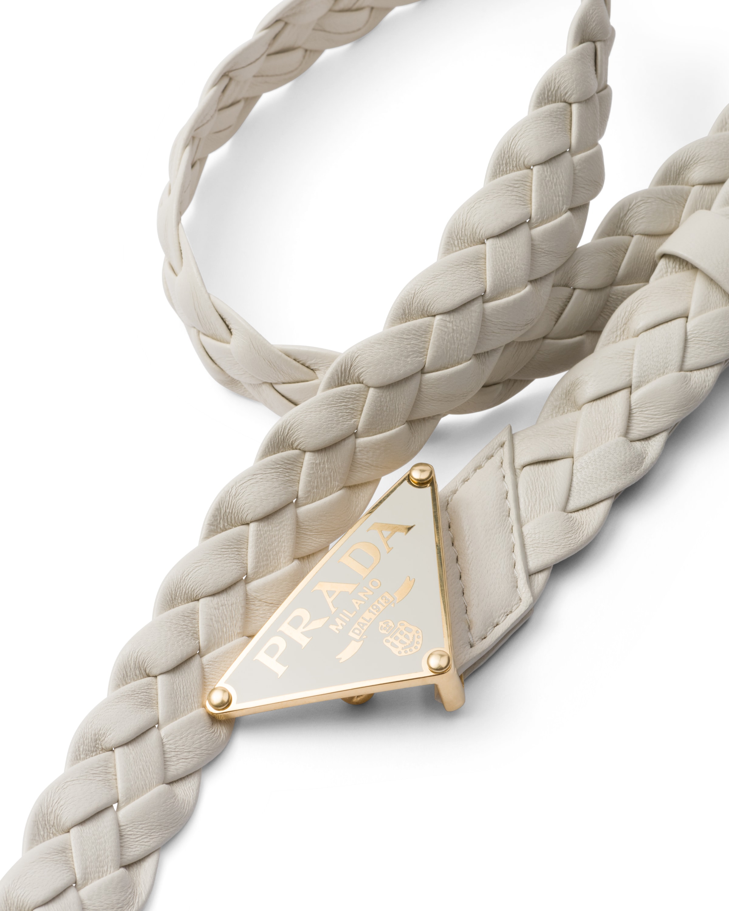 Prada Triangle-logo Braided Belt In White