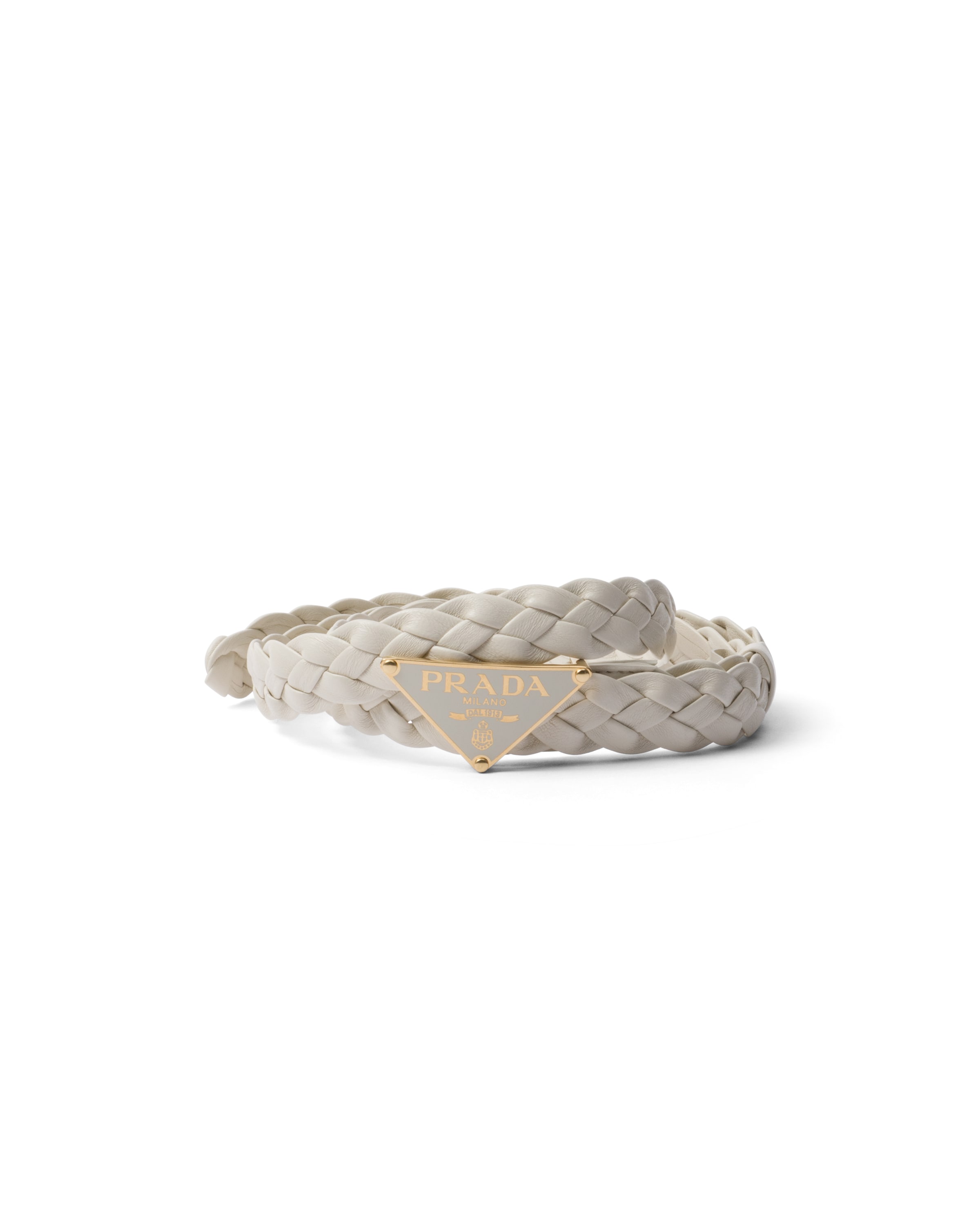 Prada Triangle-logo Braided Belt In White