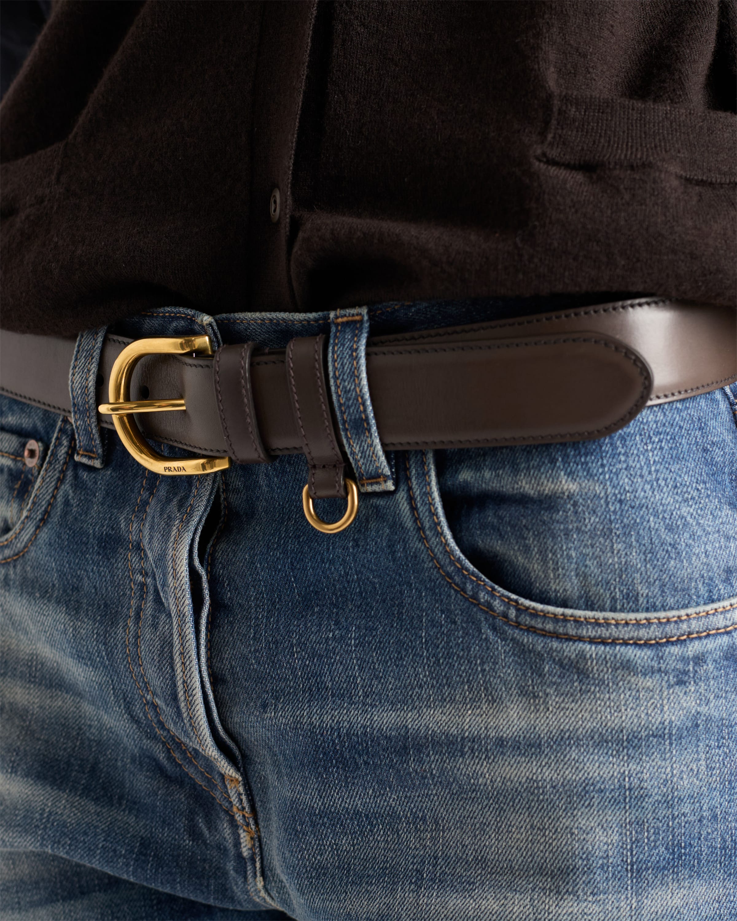 Prada Leather Belt In Ebenholz