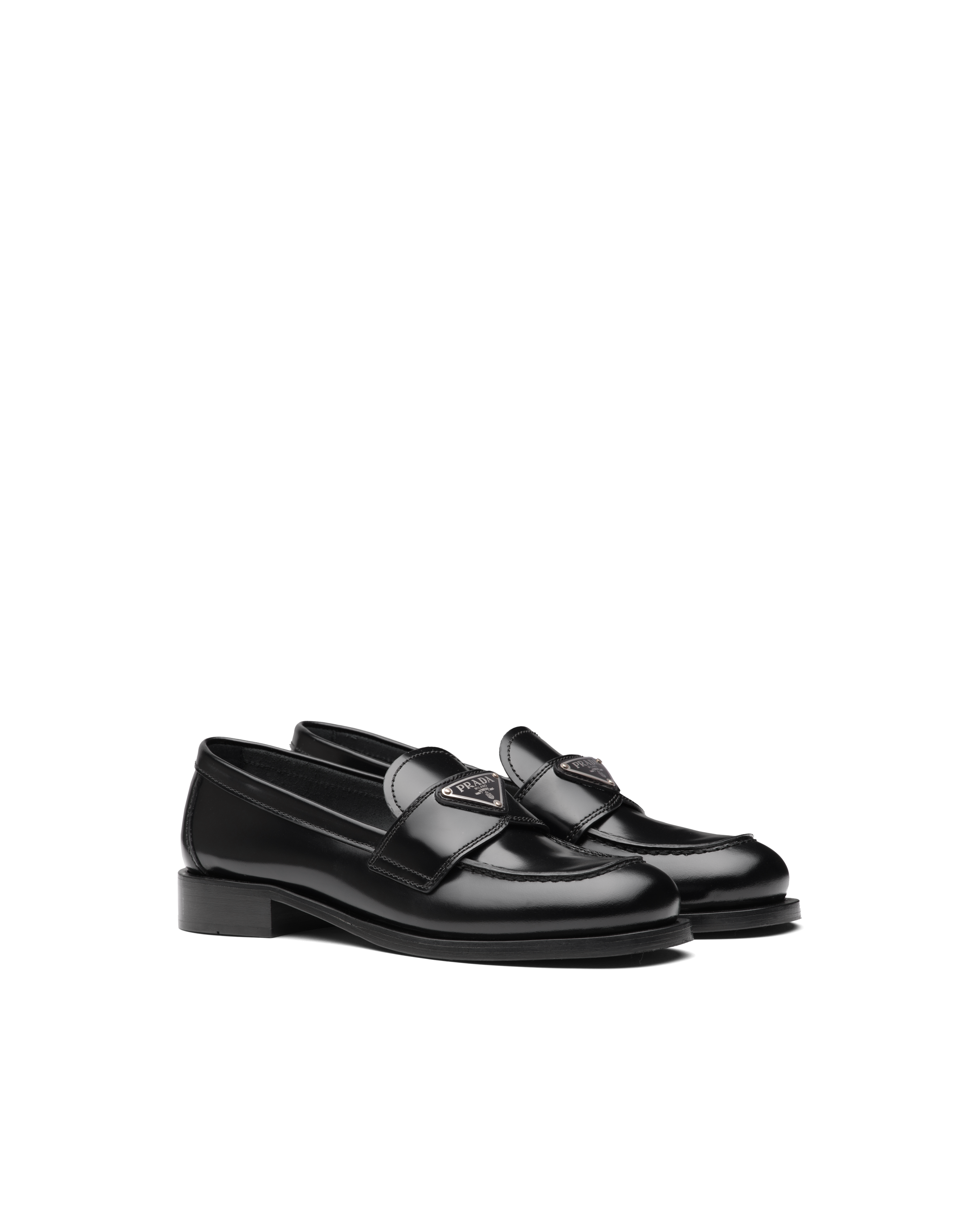 Shop Prada Unlined Brushed Leather Loafers In Black