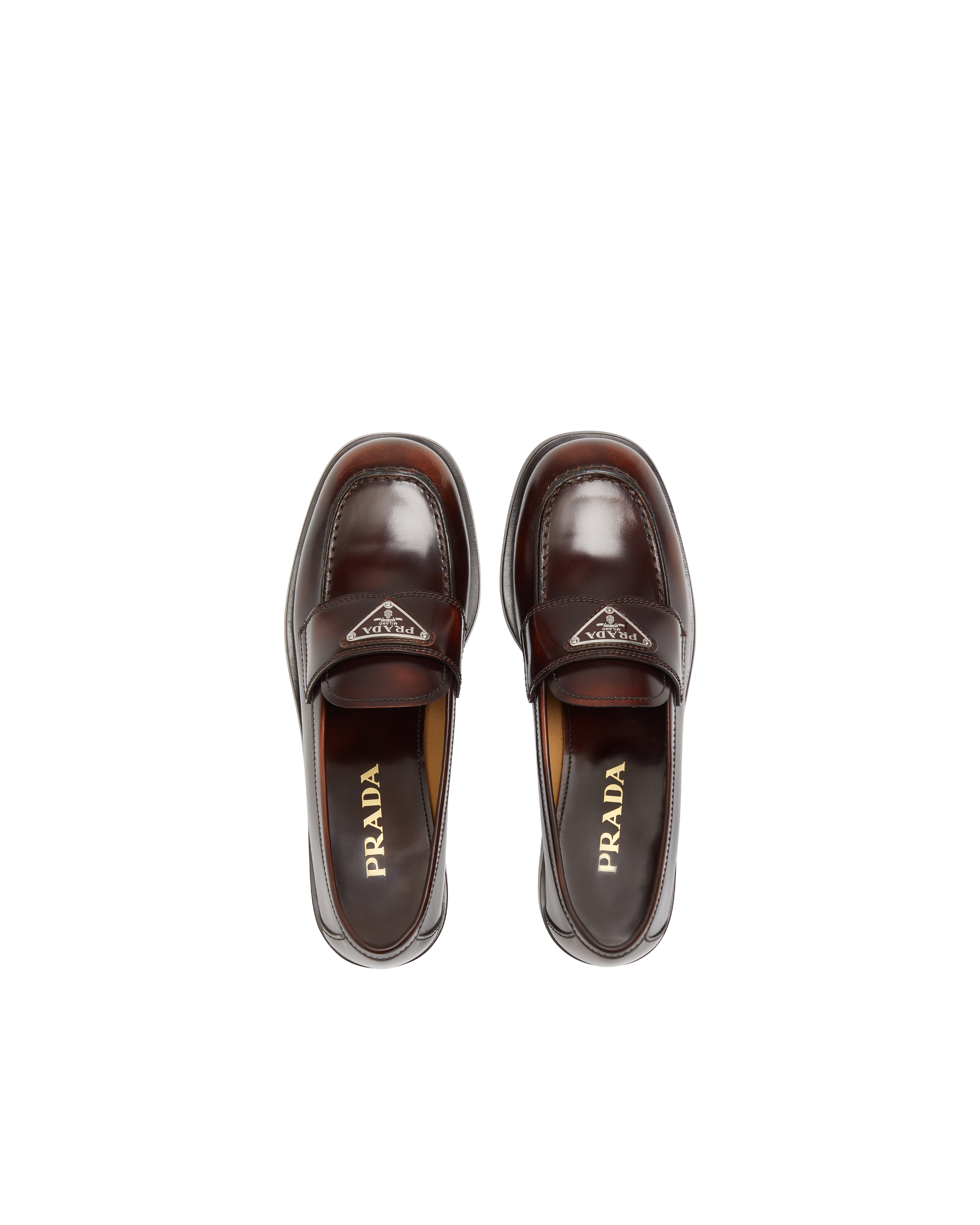 Tobacco Brushed leather loafers | Prada